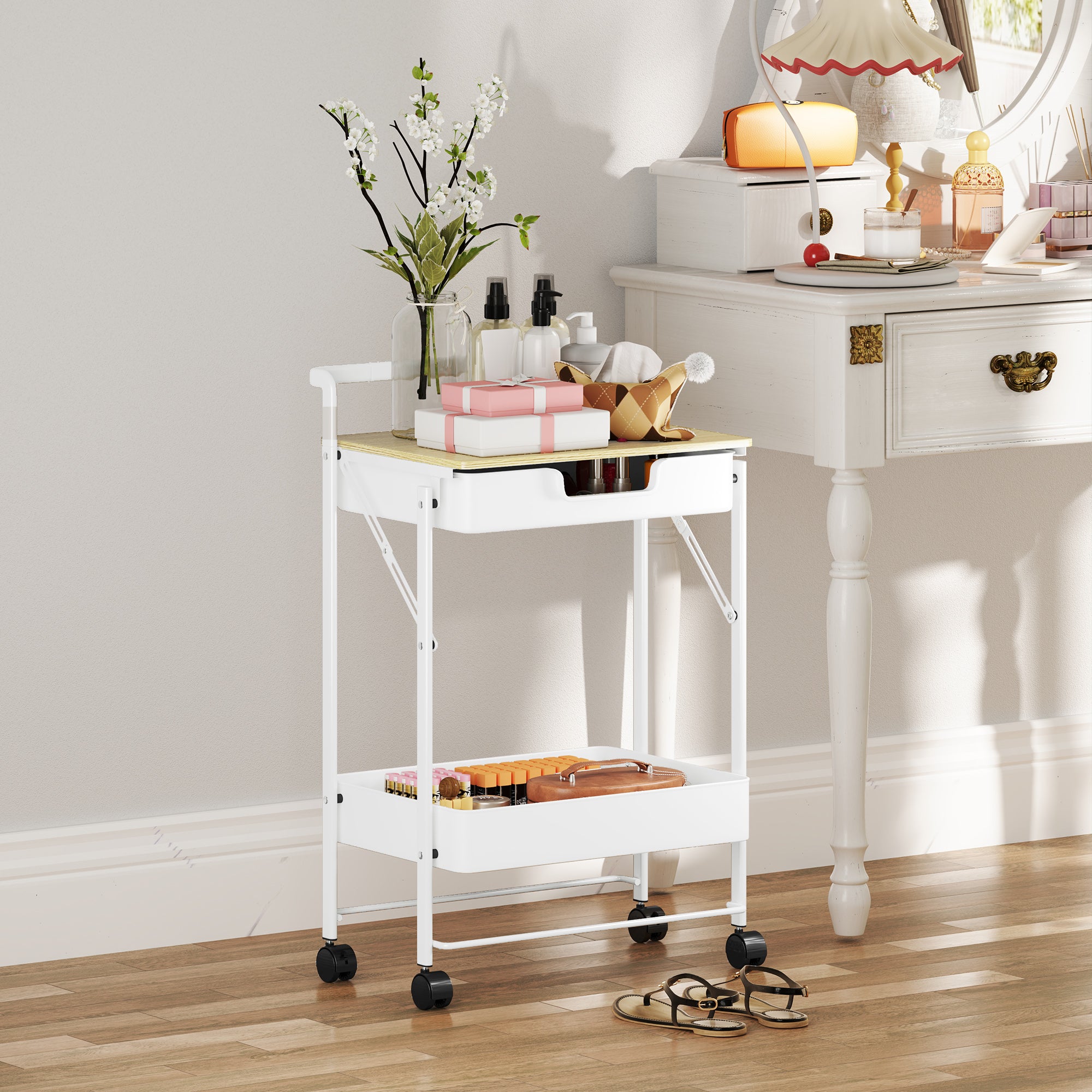 Carrinho Auxiliar de Cozinha 2 Níveis 45x29,5x68 cm Branco