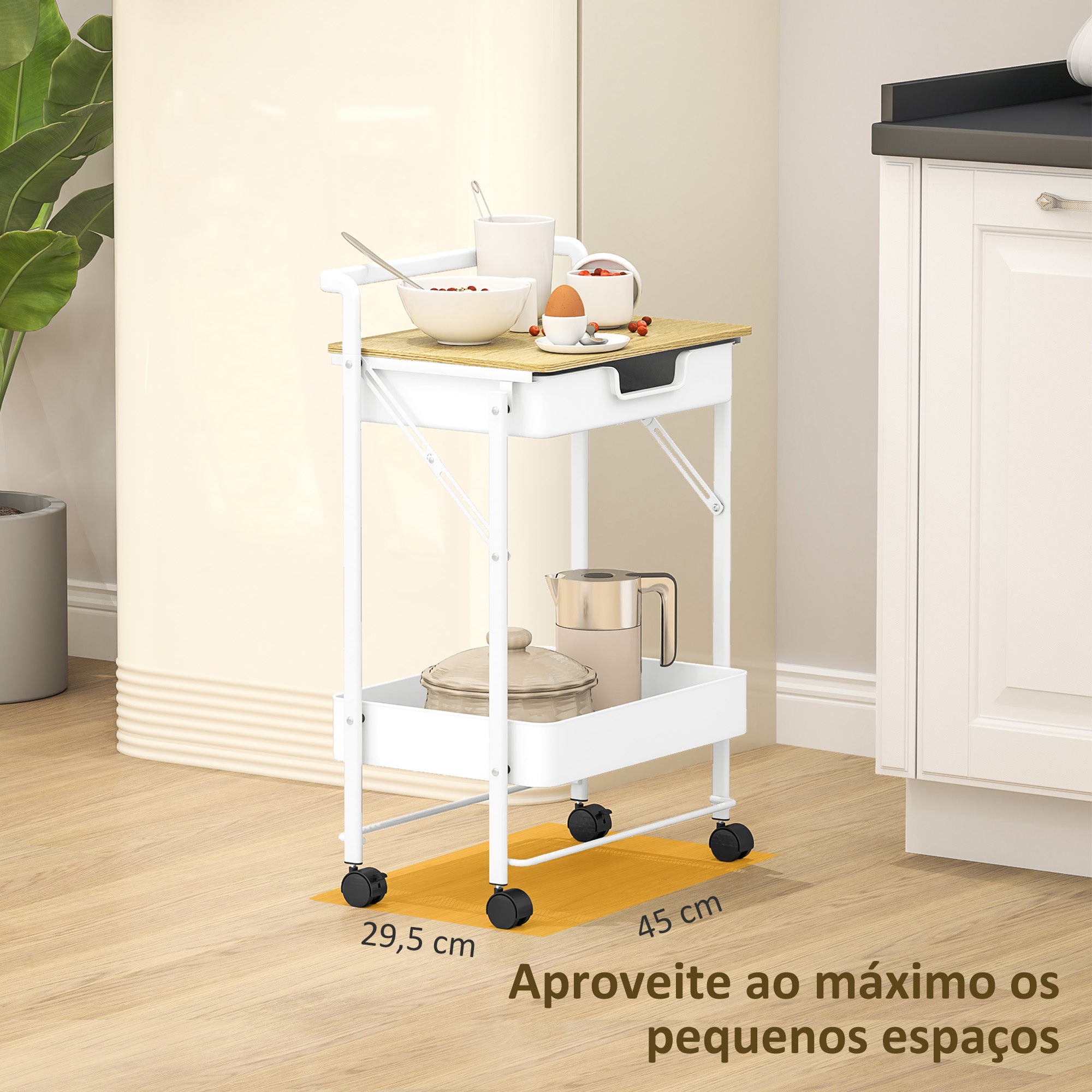 Carrinho Auxiliar de Cozinha 2 Níveis 45x29,5x68 cm Branco