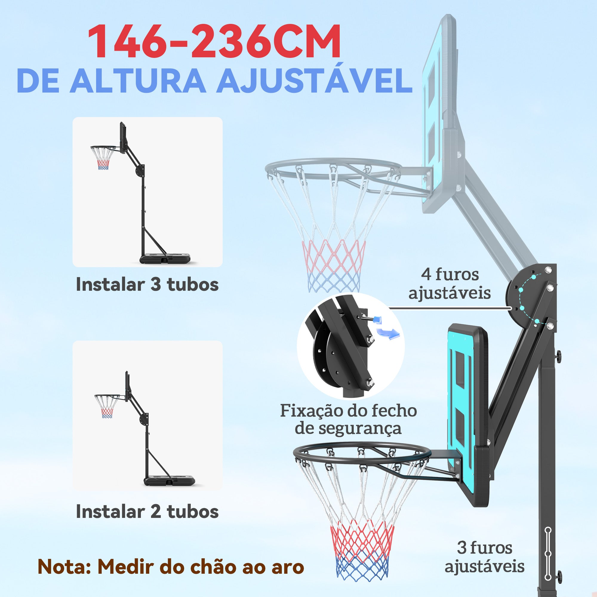 Tabela de Basquetebol Ajustável Preto 71x45x146-236 cm