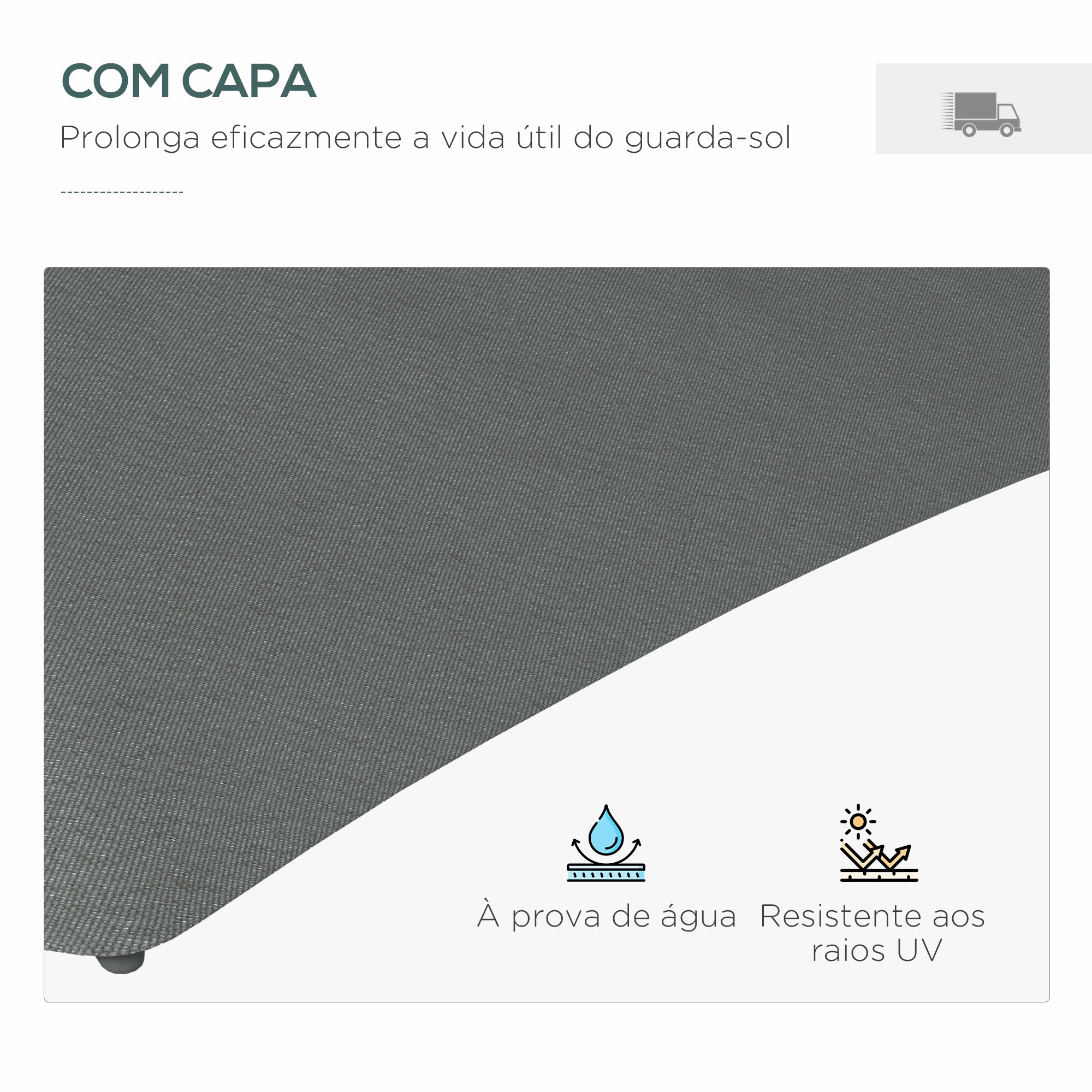 Chapéu de Sol Excentrico Cinza Escuro Ø290x260 cm com Luzes LED