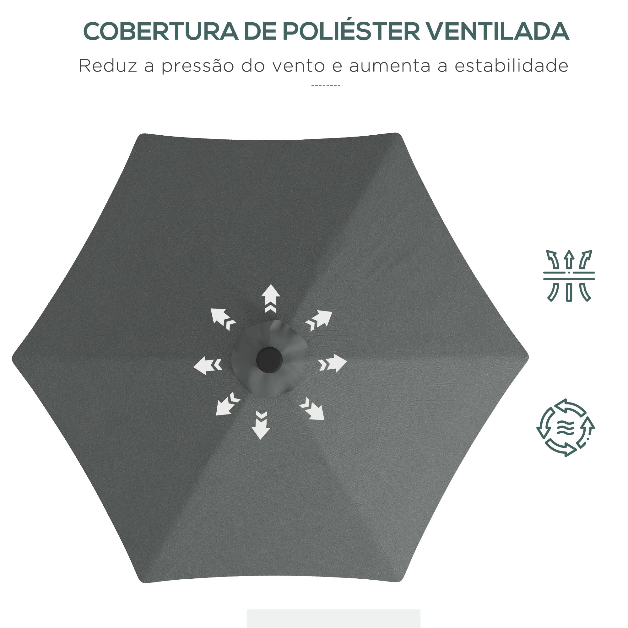 Chapéu de Sol Excentrico Cinza Escuro Ø290x260 cm com Luzes LED