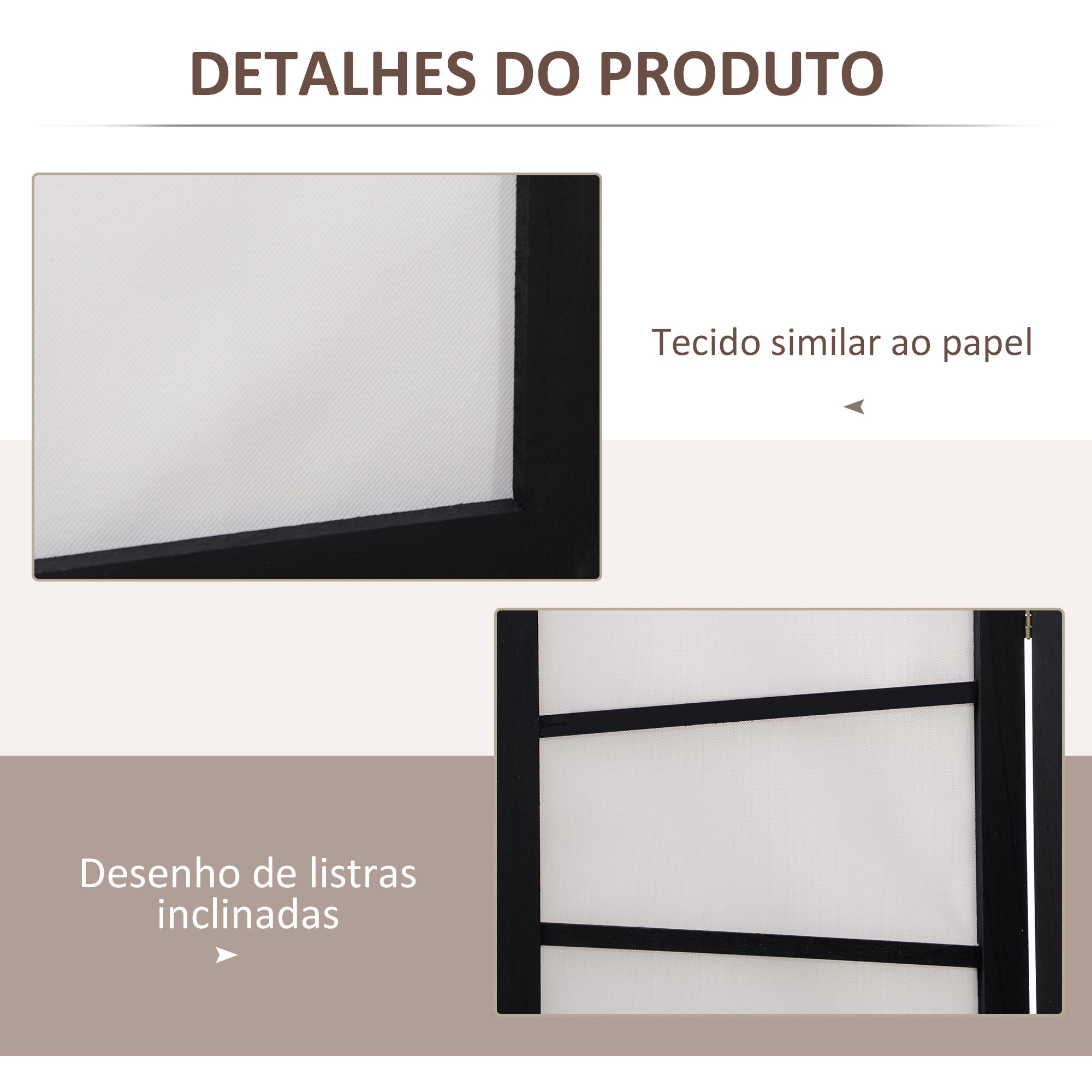 Biombo de 3 Painéis Separador de Ambientes 120x170 cm Preto e Branco