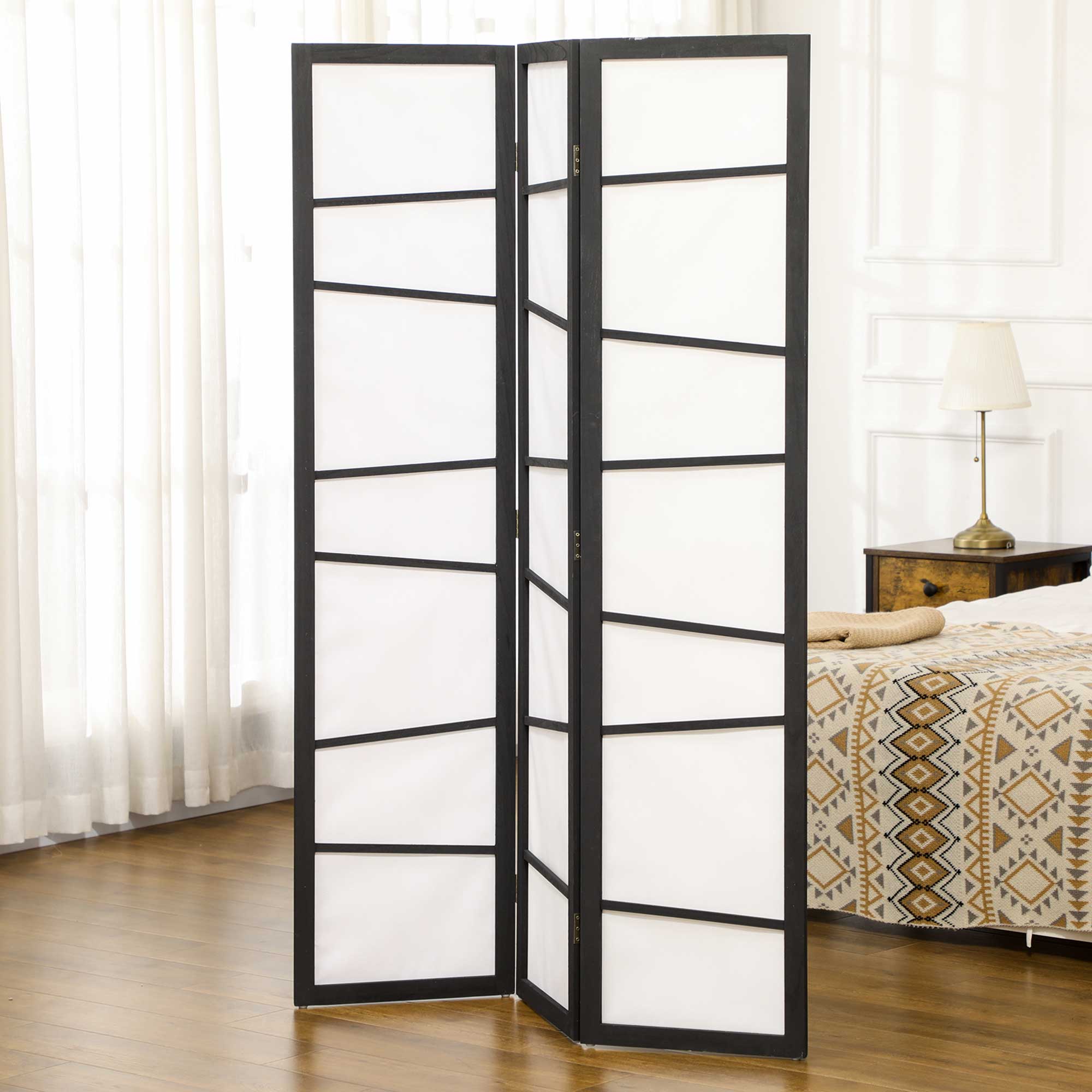 Biombo de 3 Painéis Separador de Ambientes 120x170 cm Preto e Branco