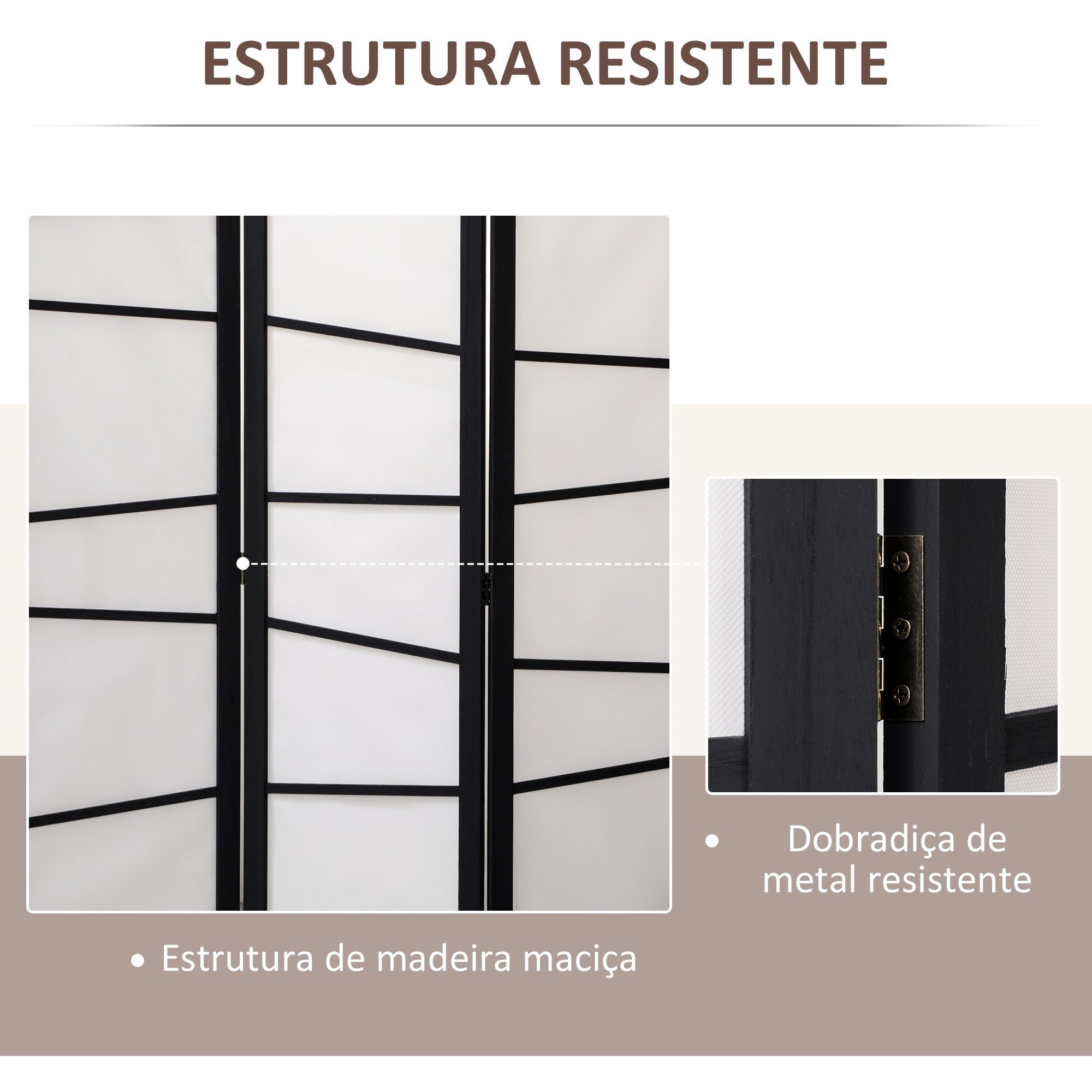 Biombo de 3 Painéis Separador de Ambientes 120x170 cm Preto e Branco