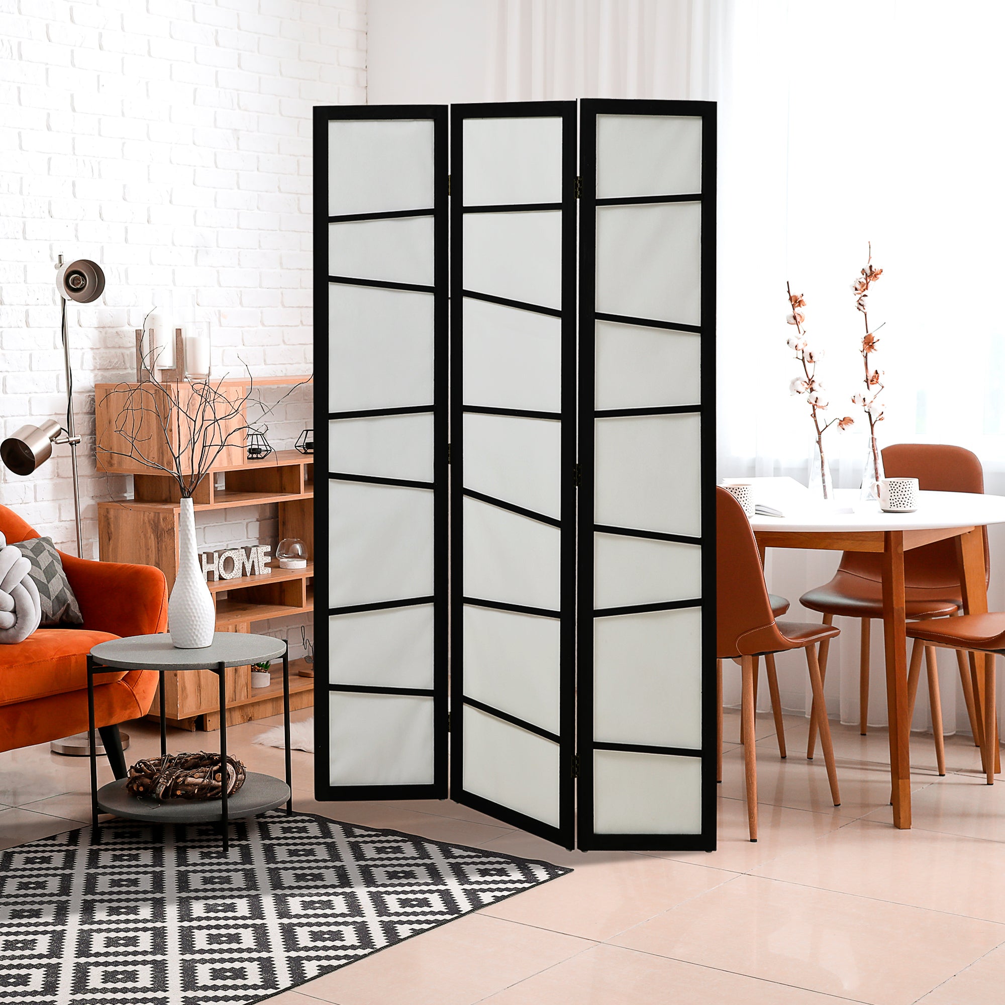 Biombo de 3 Painéis Separador de Ambientes 120x170 cm Preto e Branco