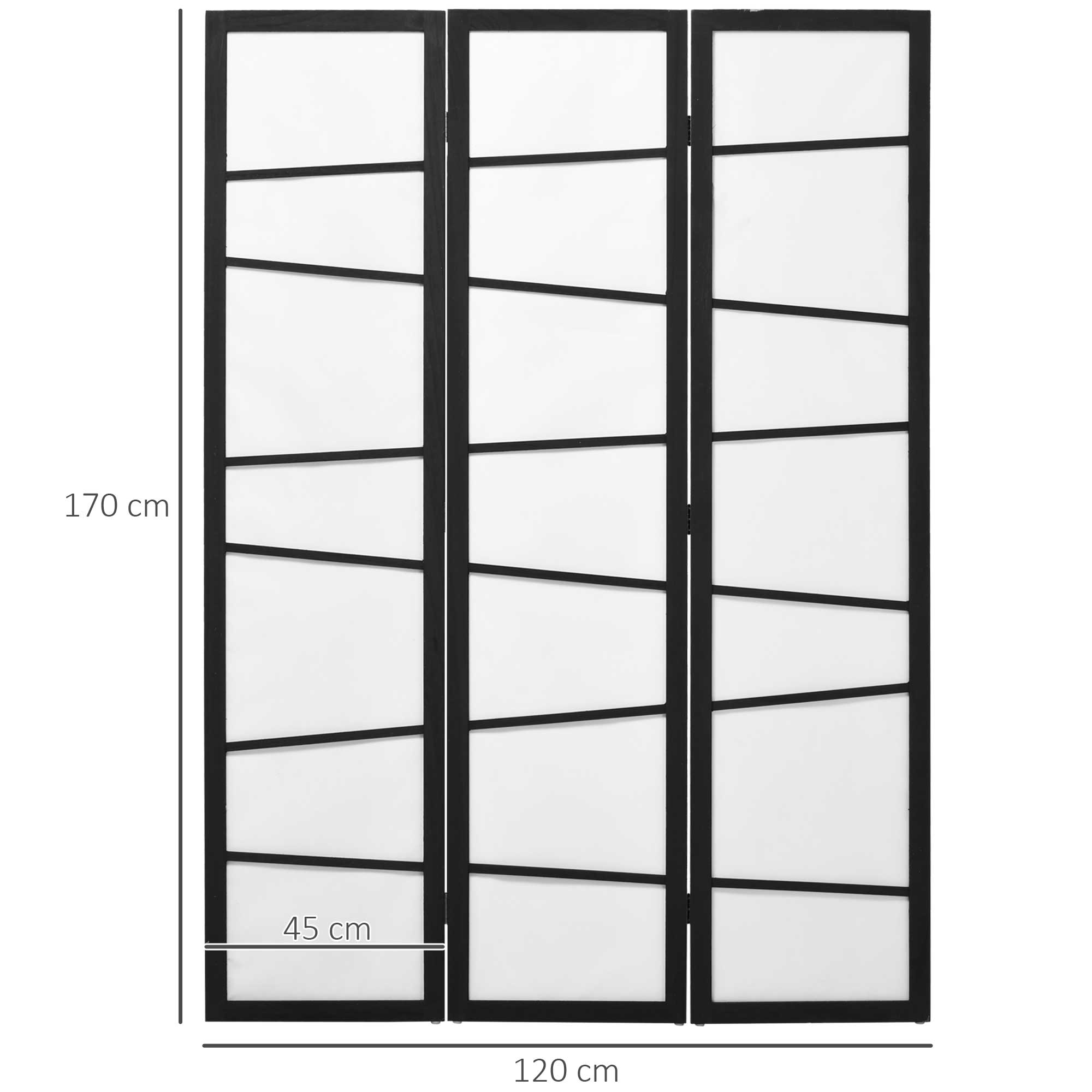 Biombo de 3 Painéis Separador de Ambientes 120x170 cm Preto e Branco