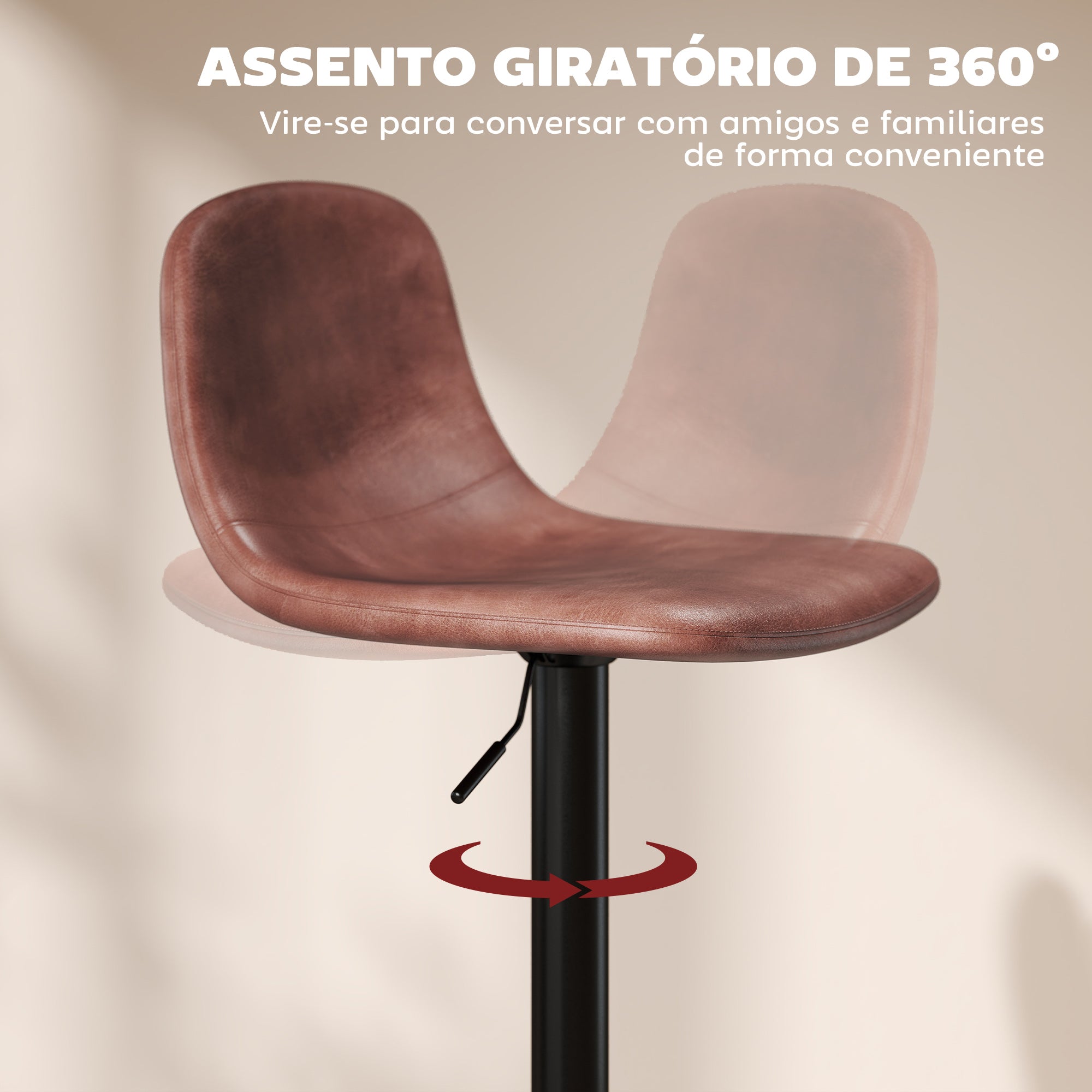 Conjunto de 2 Bancos Altos de Cozinha Marrom 40,5x44x84-104 cm