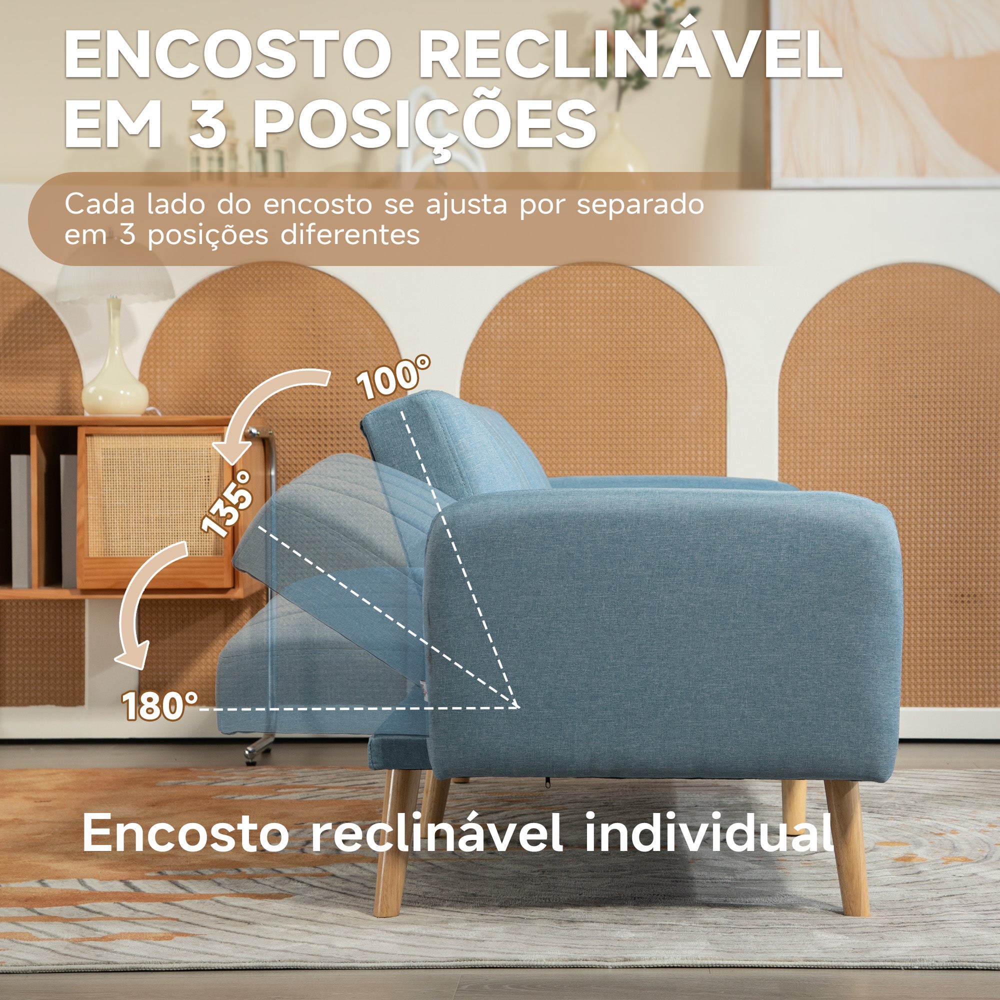 Sofá Cama de 2 Lugares 173x75x73 cm Azul Claro