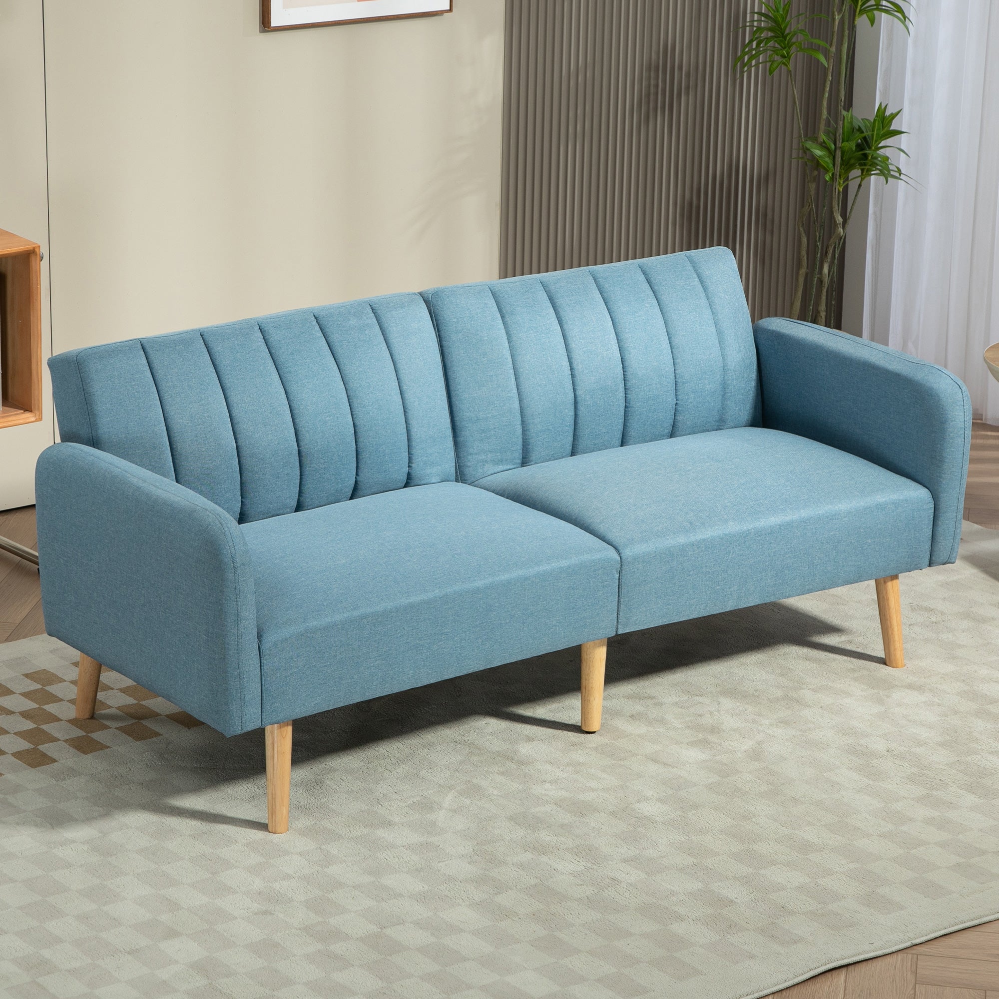 Sofá Cama de 2 Lugares 173x75x73 cm Azul Claro
