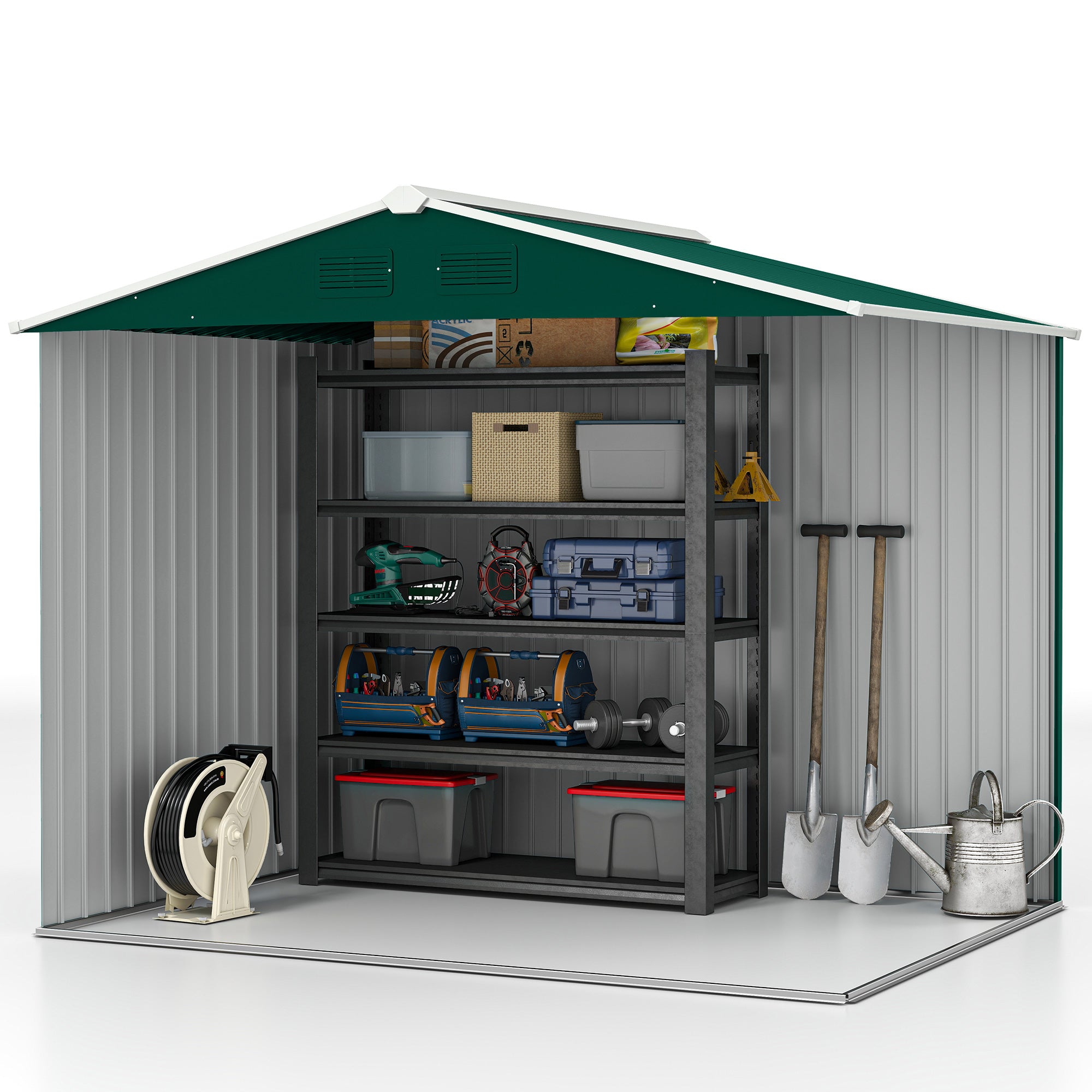 Abrigo de Jardim Verde 236x174x190 cm - Armazenamento de Ferramentas com Portas de Correr