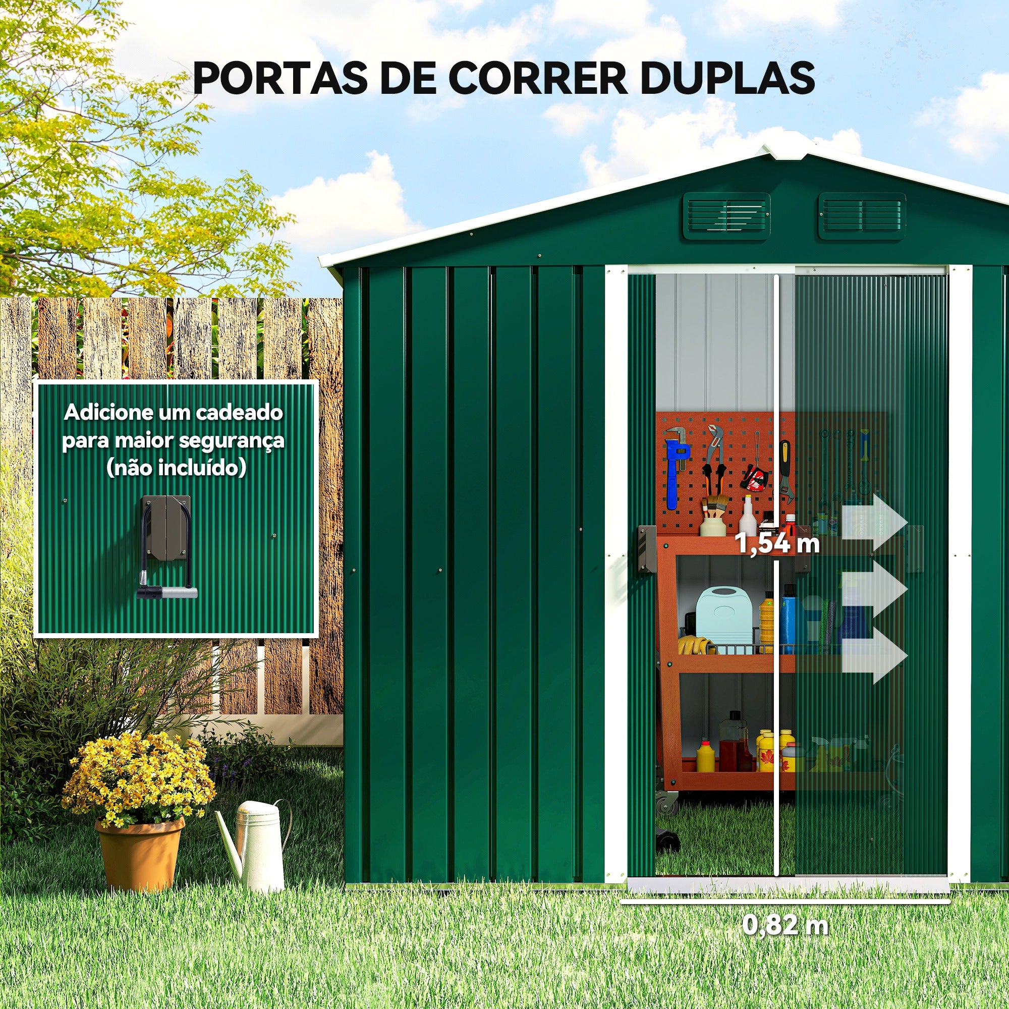 Abrigo de Jardim Verde 236x174x190 cm - Armazenamento de Ferramentas com Portas de Correr