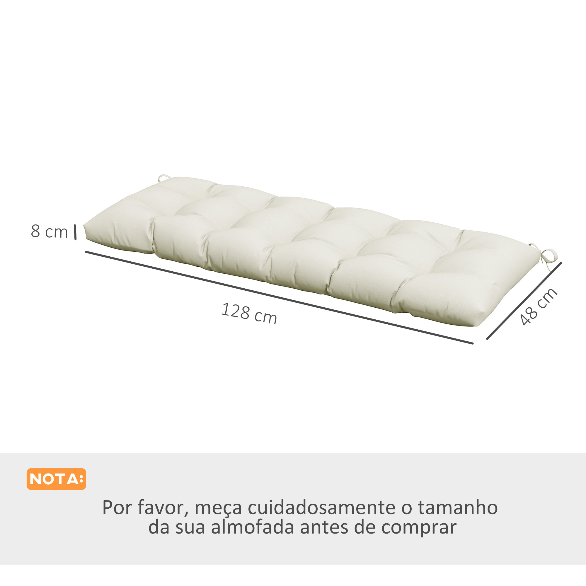 Almofada para Banco 128x48x8 cm - Cor Creme Branco