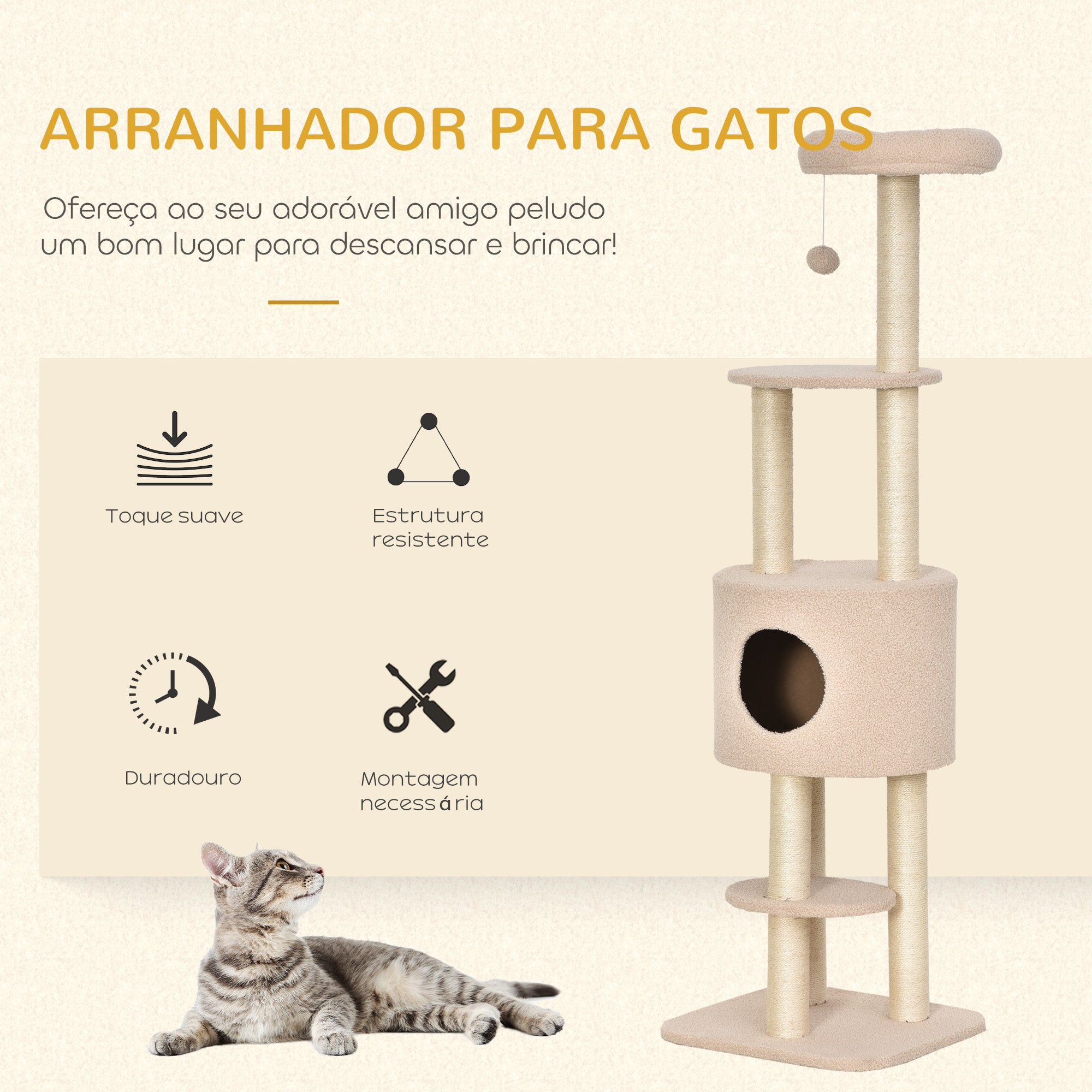 Arranhador para Gatos Altura 148 cm Bege