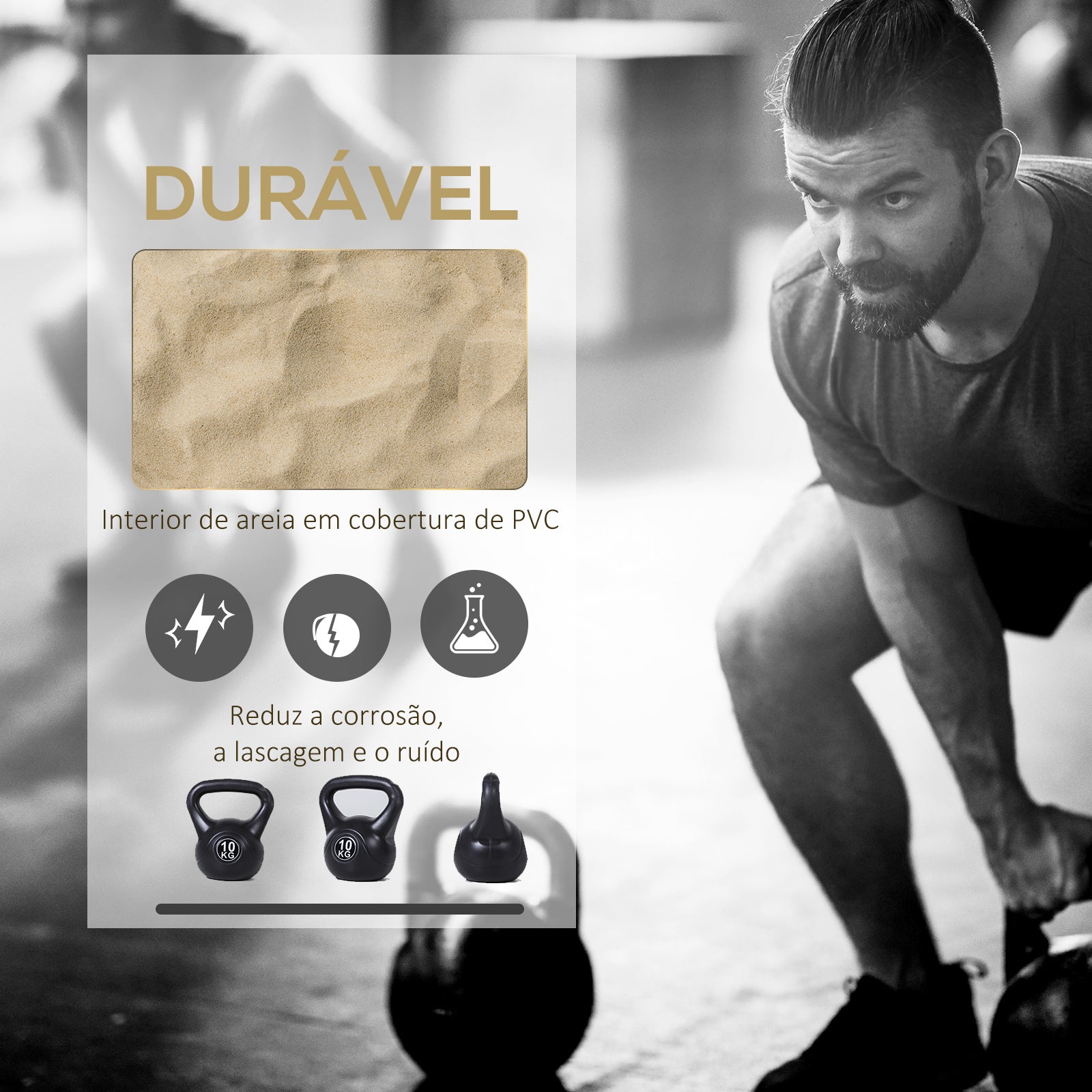 Kettlebell de 8 kg Preenchido de Areia com Punho Largo e Antiderrapante 22x17x24 cm Preto