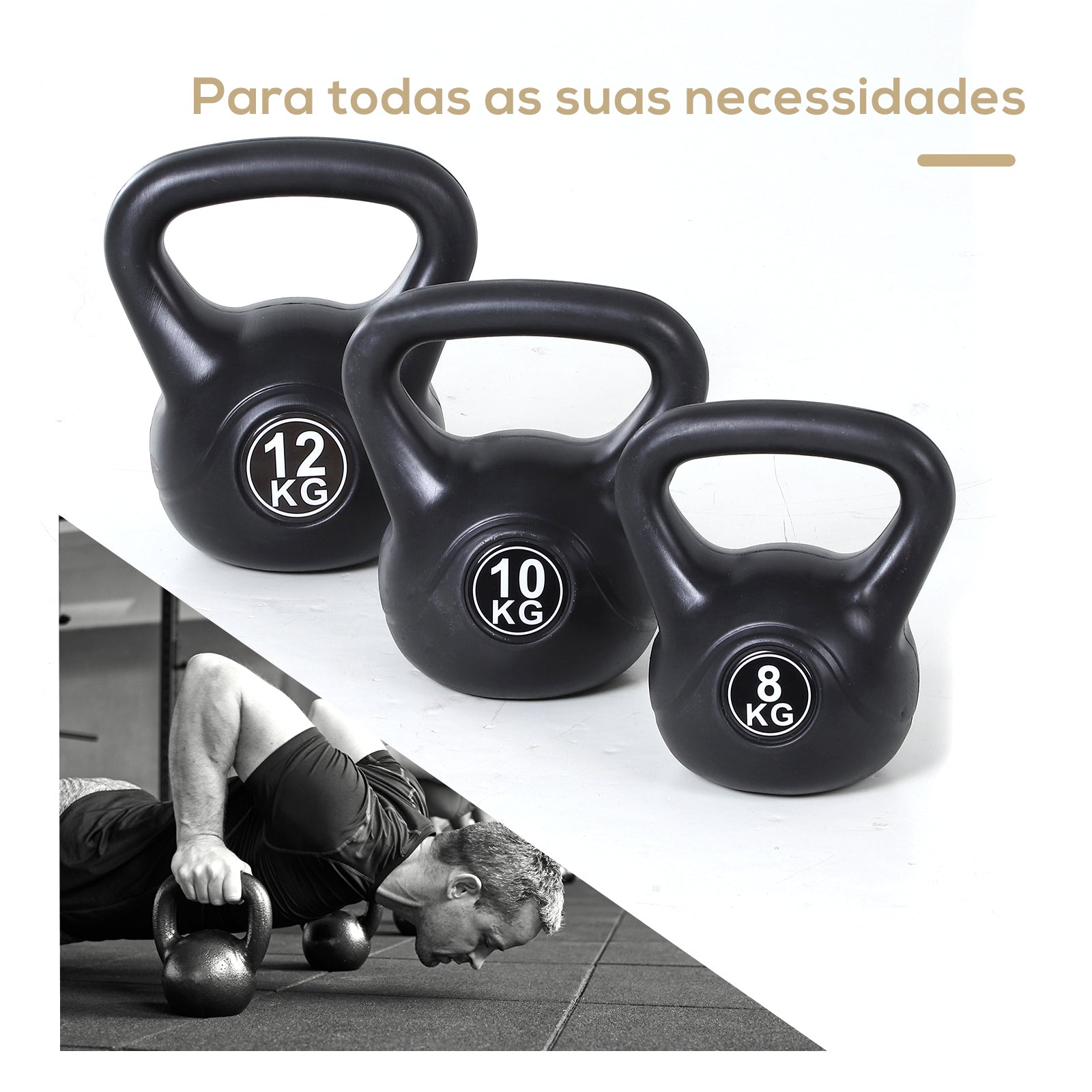 Kettlebell de 8 kg Preenchido de Areia com Punho Largo e Antiderrapante 22x17x24 cm Preto