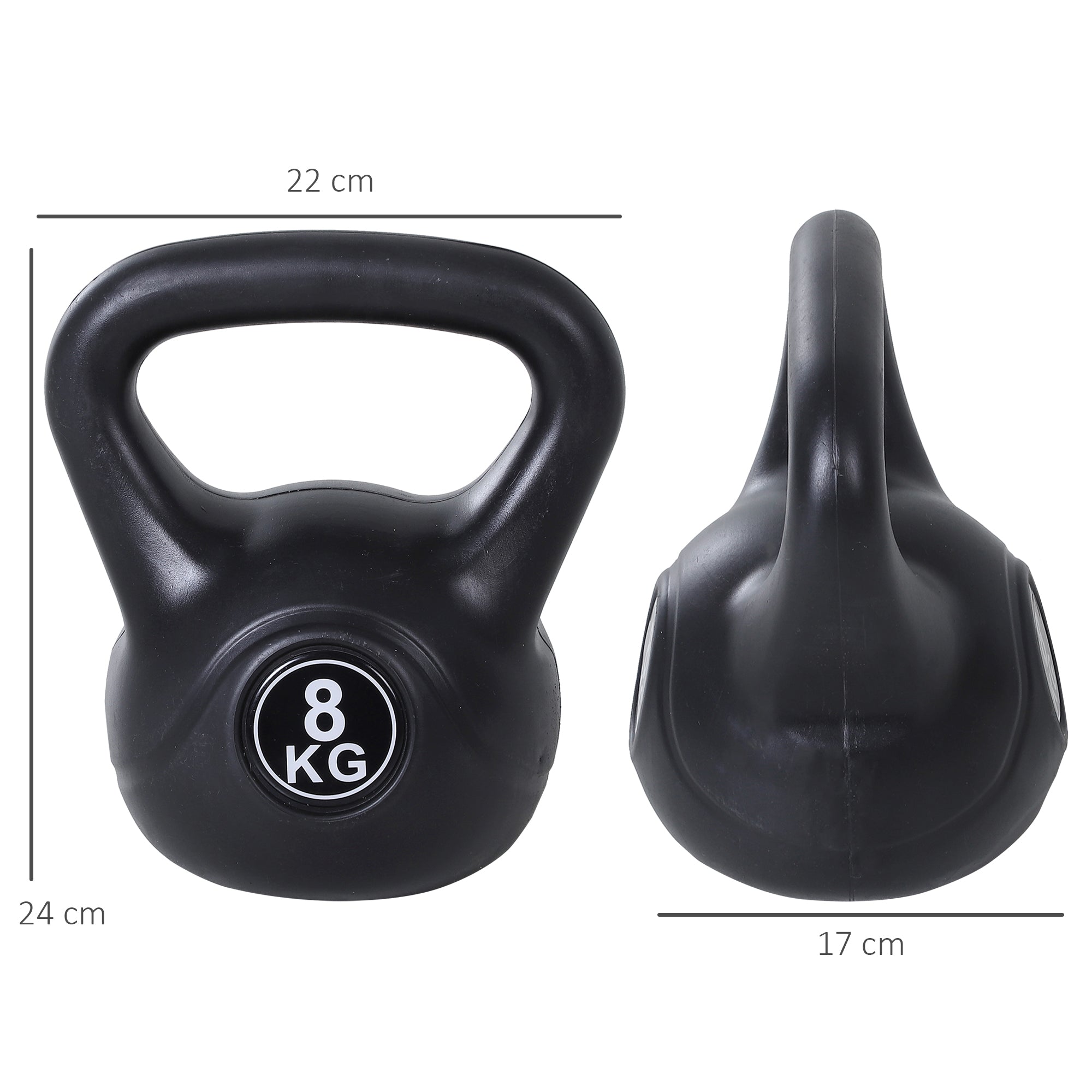 Kettlebell de 8 kg Preenchido de Areia com Punho Largo e Antiderrapante 22x17x24 cm Preto