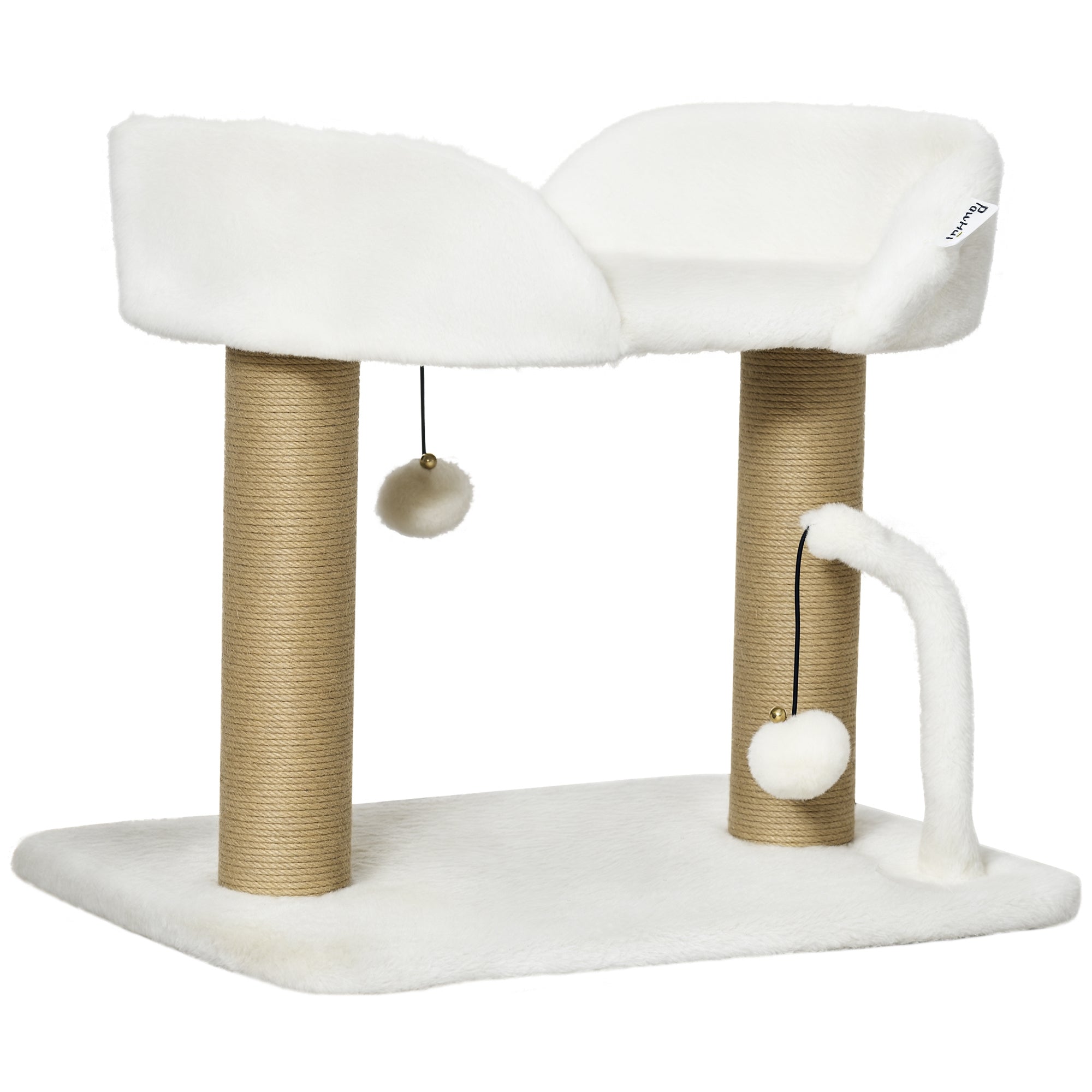 Arranhador para Gatos Branco 48x38x42 cm com Cama e Bolas Suspensas