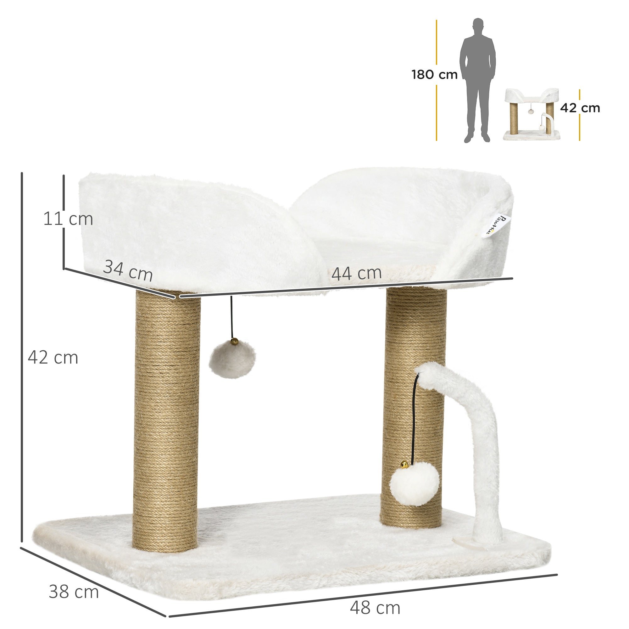 Arranhador para Gatos Branco 48x38x42 cm com Cama e Bolas Suspensas