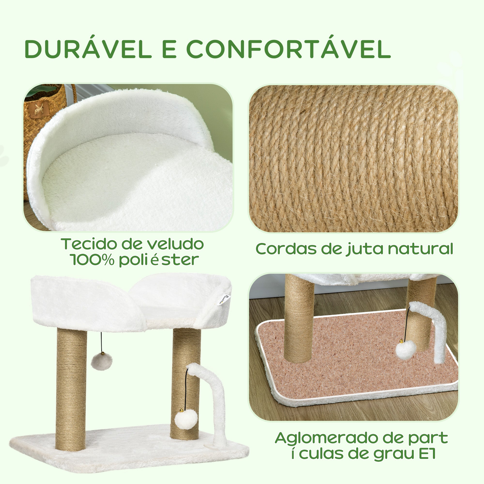 Arranhador para Gatos Branco 48x38x42 cm com Cama e Bolas Suspensas