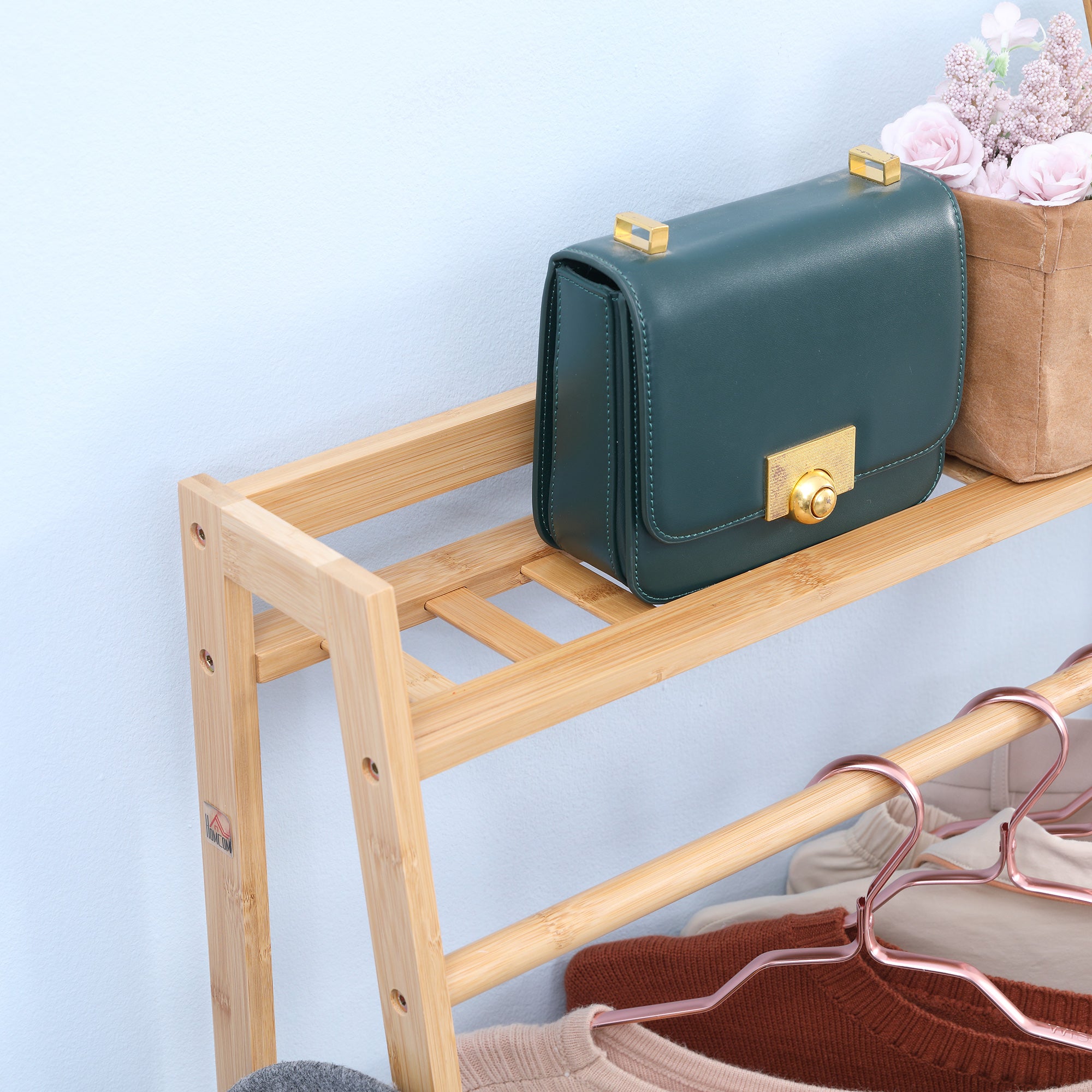 Suporte para Cabides de Bambu 82x36.8x140cm Cor Madeira Natural