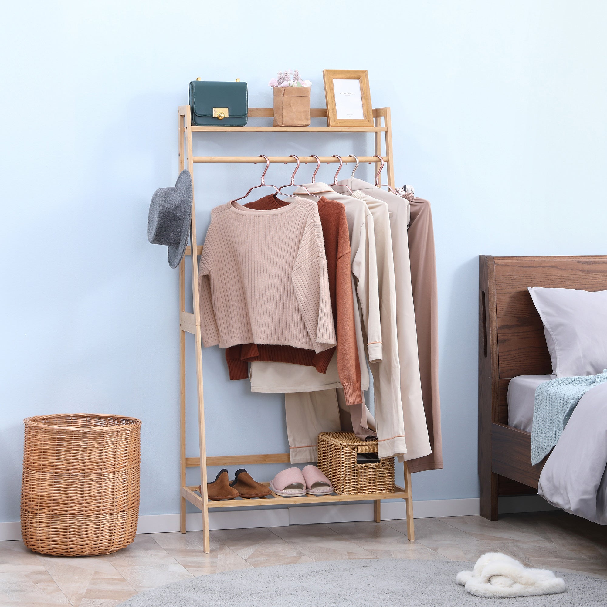 Suporte para Cabides de Bambu 82x36.8x140cm Cor Madeira Natural