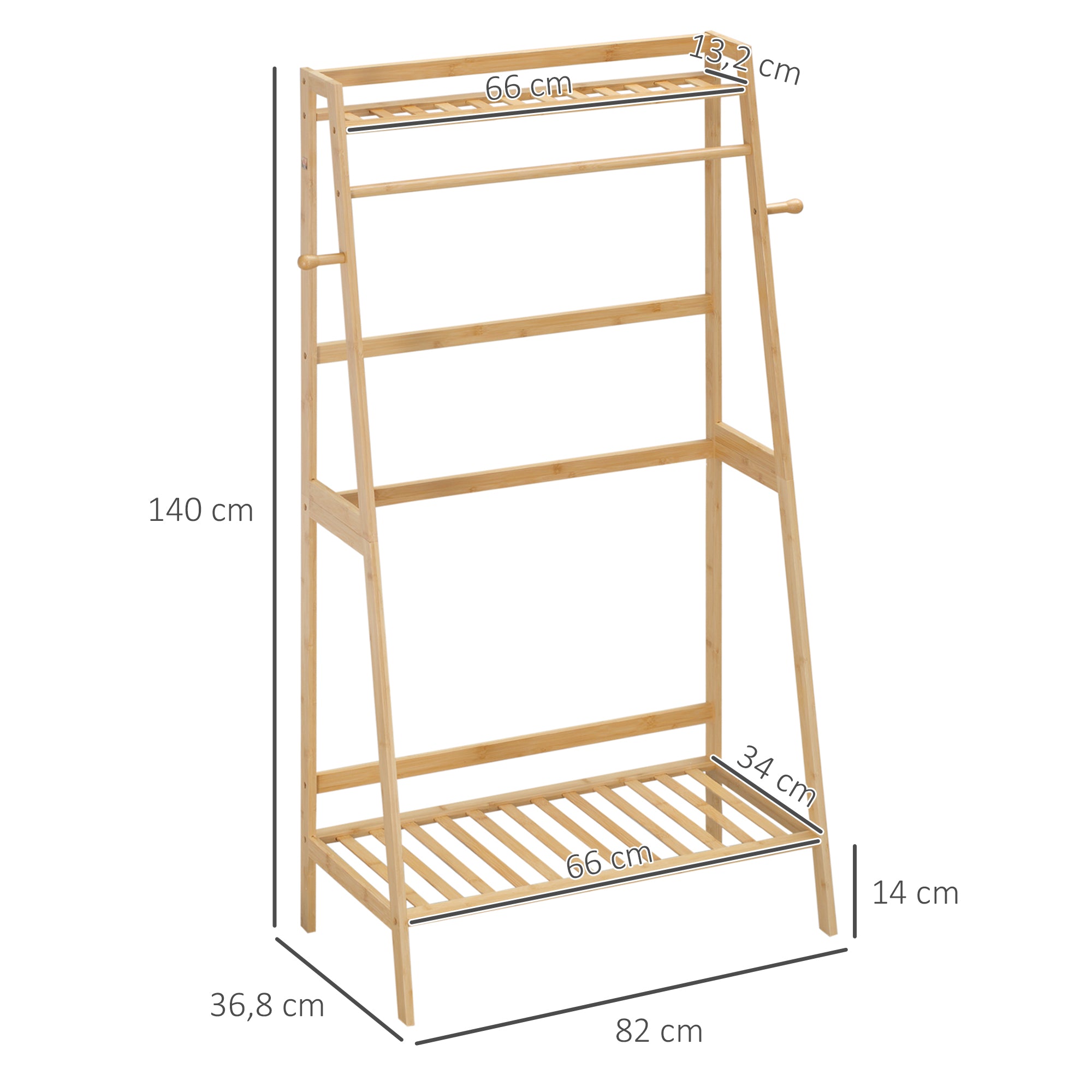 Suporte para Cabides de Bambu 82x36.8x140cm Cor Madeira Natural