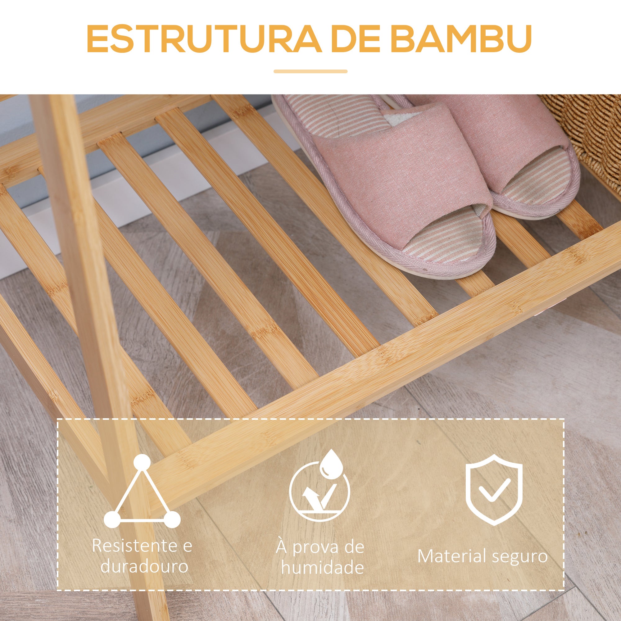 Suporte para Cabides de Bambu 82x36.8x140cm Cor Madeira Natural