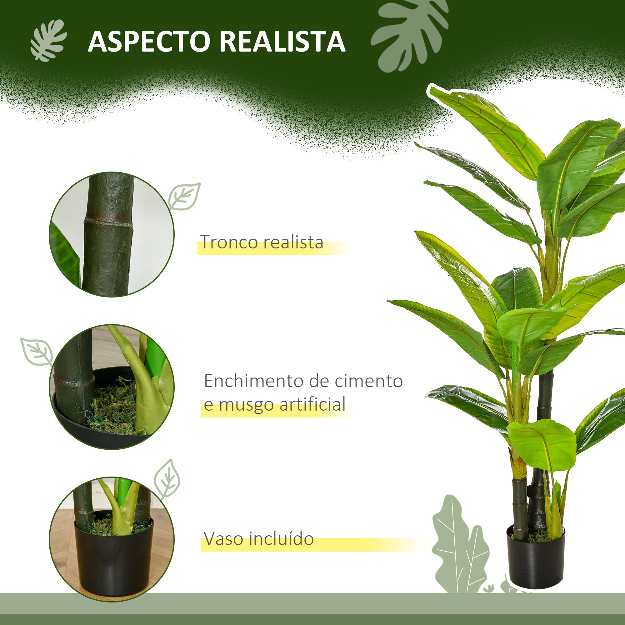 Bananeira Artificial – 150 cm – Verde – PEVA, PE e cimento