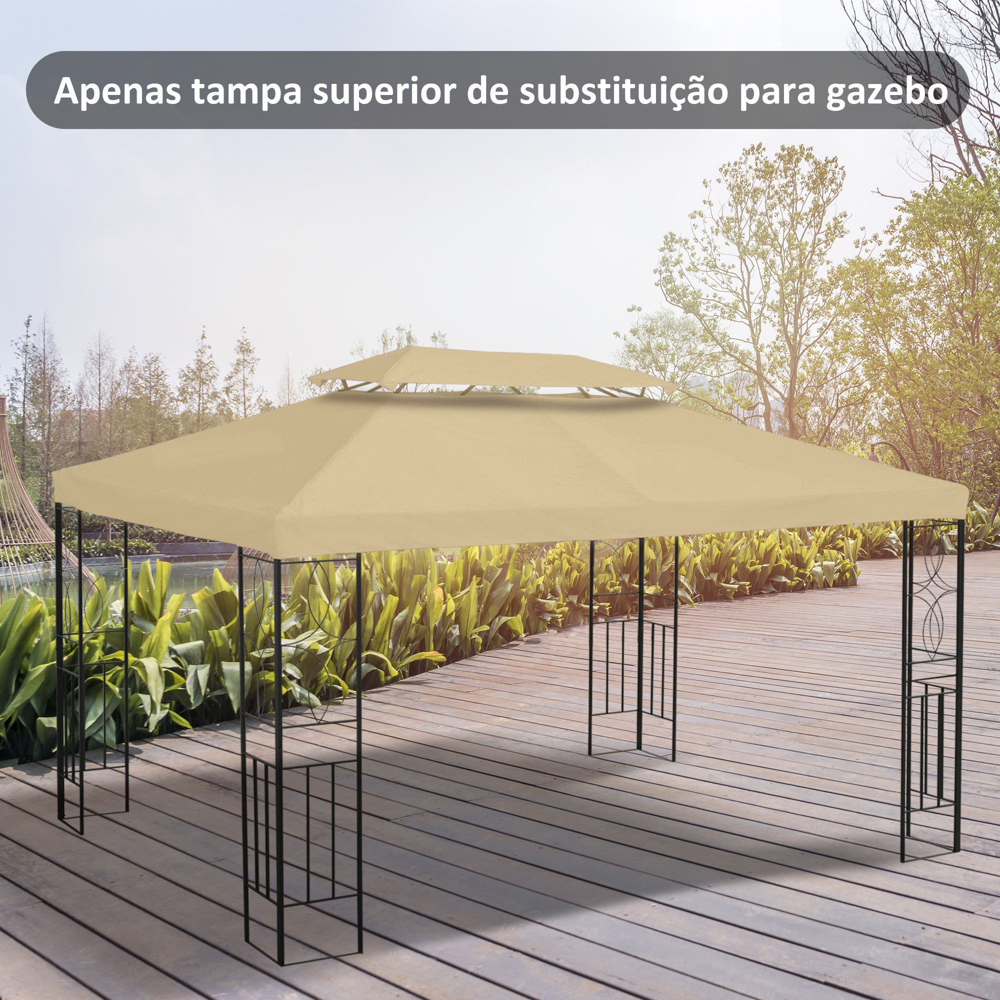 Toldo de Substituição 400x300 cm Creme Branco para Pérgola de Jardim