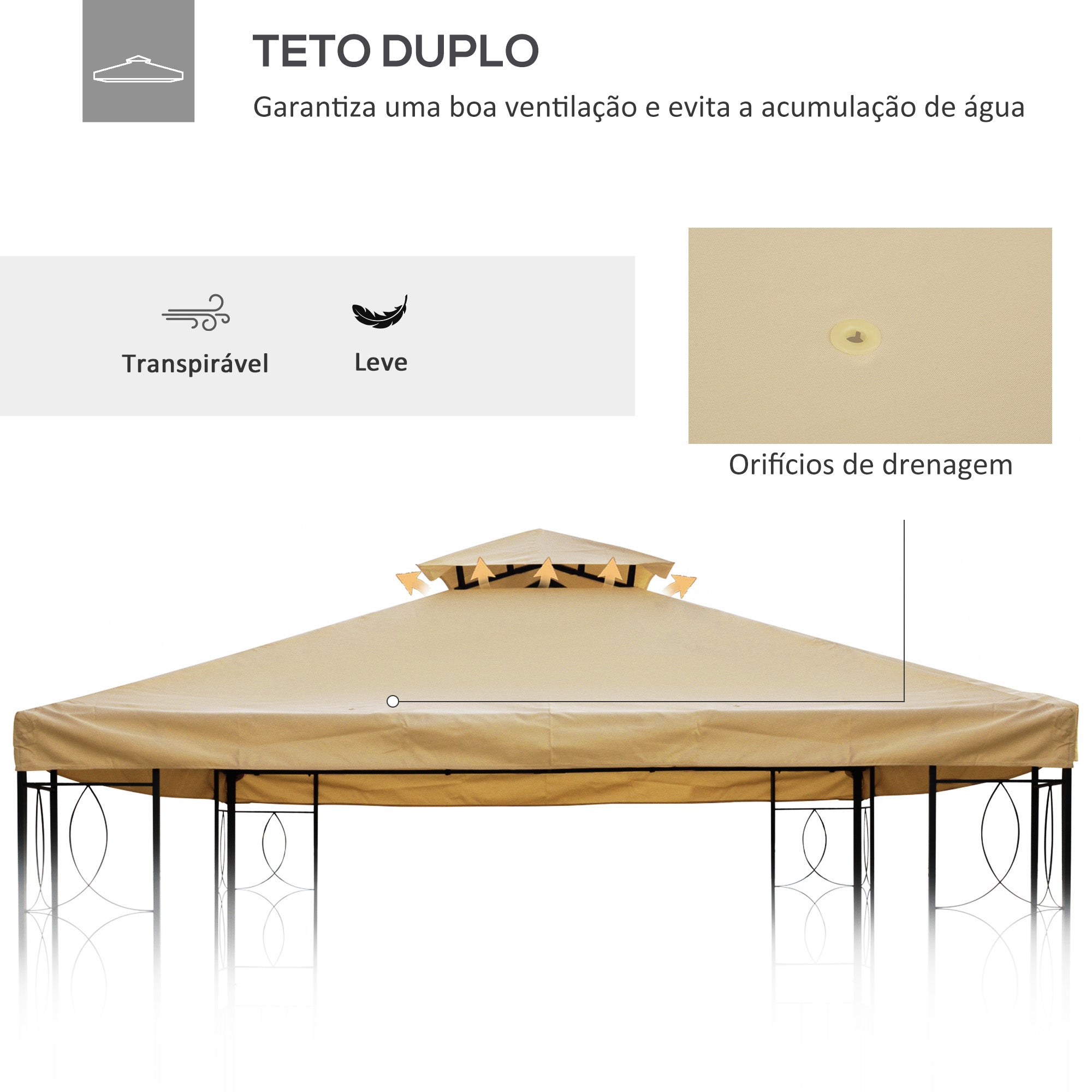Toldo de Substituição 400x300 cm Creme Branco para Pérgola de Jardim