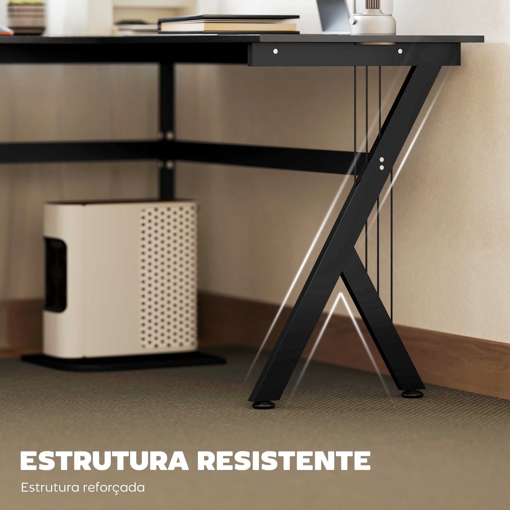 Secretária de PC em Forma de L - Cor Preto - 155 x 130 x 76 cm
