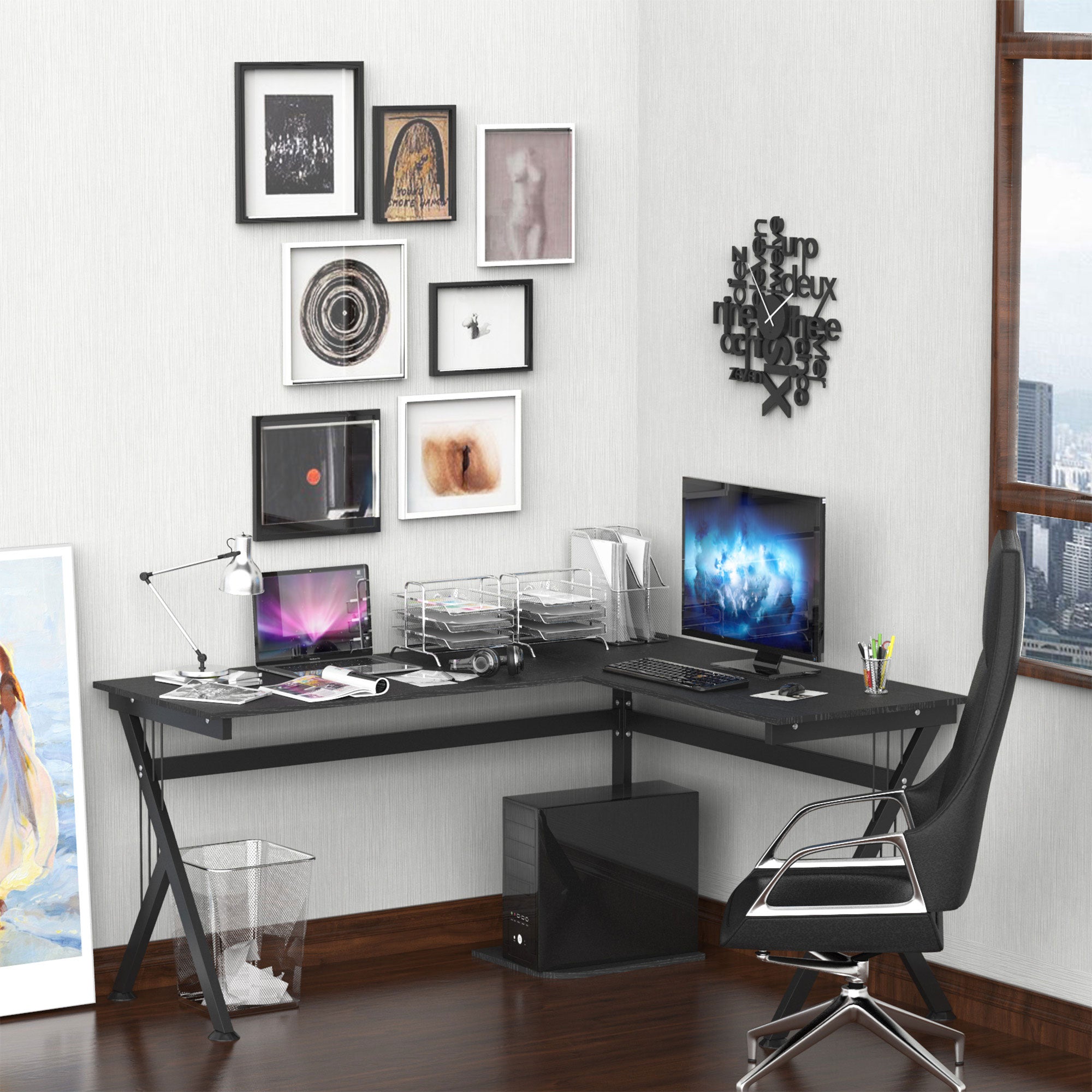 Secretária de PC em Forma de L - Cor Preto - 155 x 130 x 76 cm