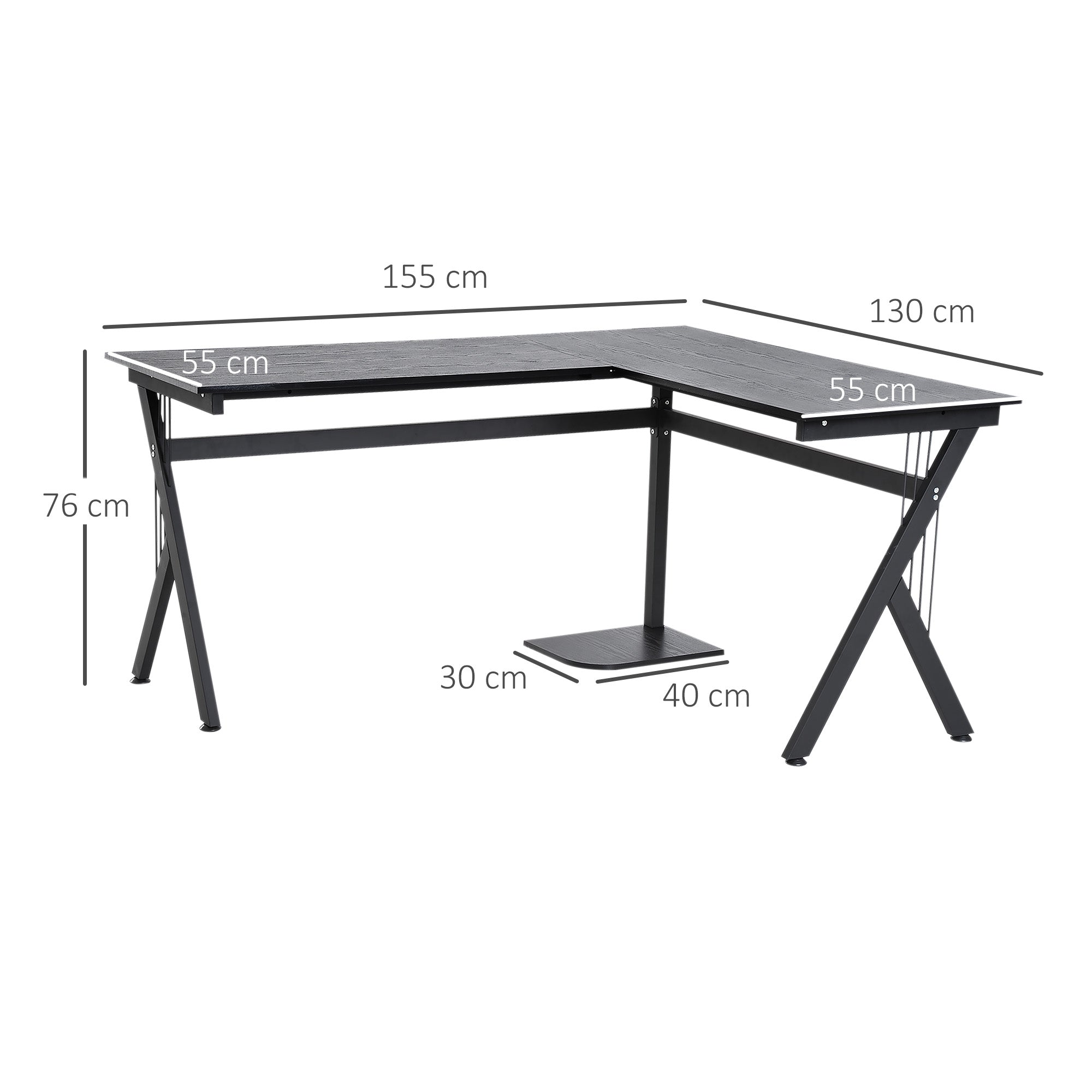 Secretária de PC em Forma de L - Cor Preto - 155 x 130 x 76 cm
