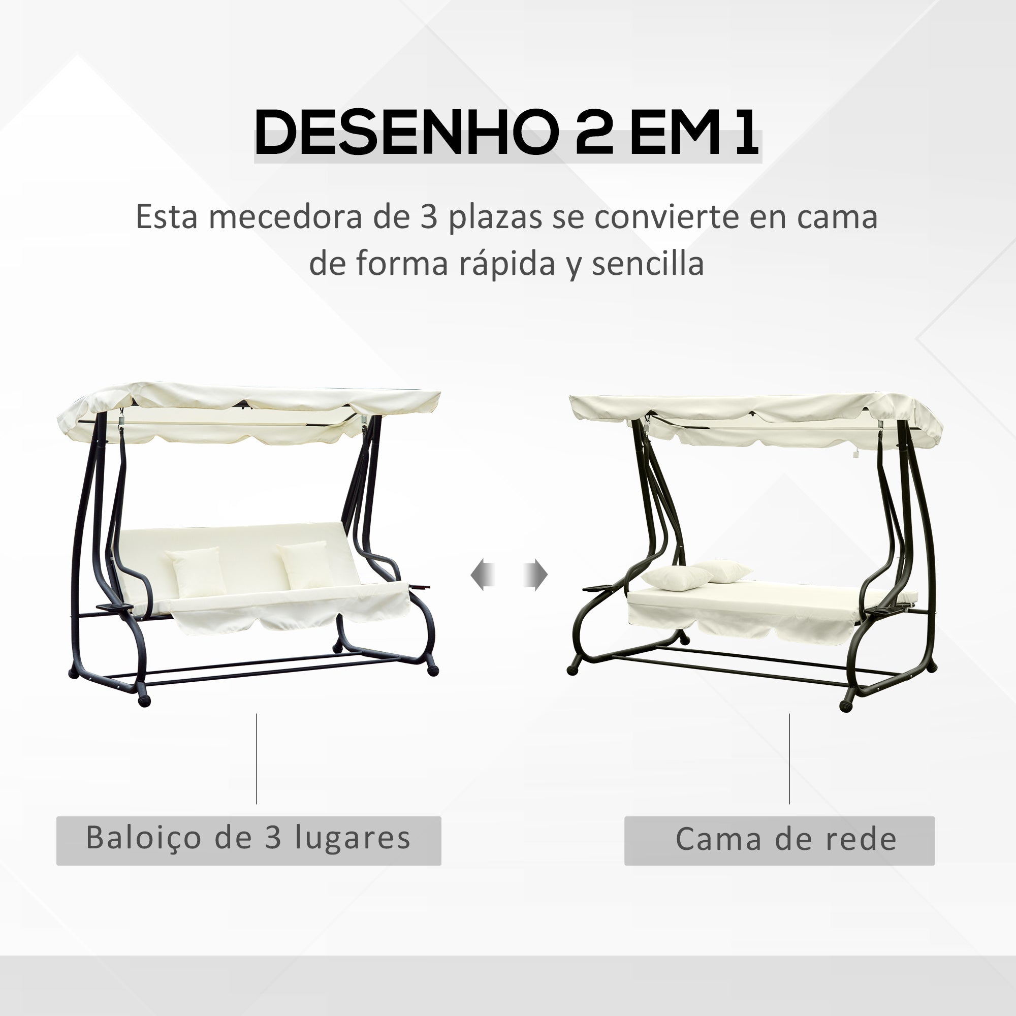 Banco Baloiço Jardim 3 Lugares Bege 200x120x164 cm - Conforto ao ar livre