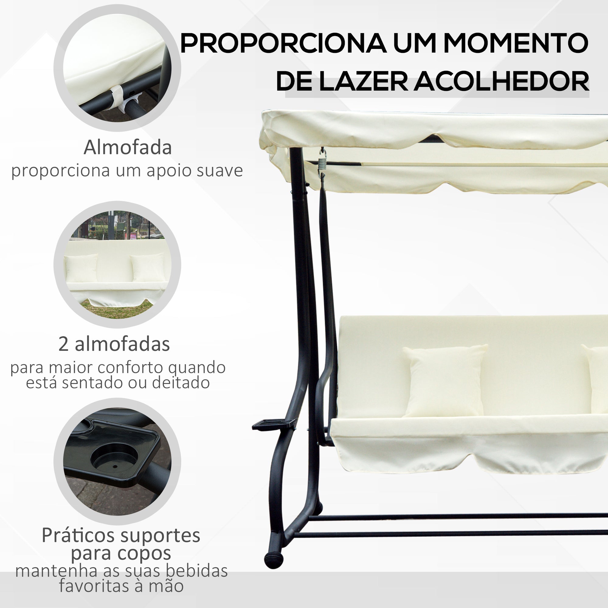Banco Baloiço Jardim 3 Lugares Bege 200x120x164 cm - Conforto ao ar livre
