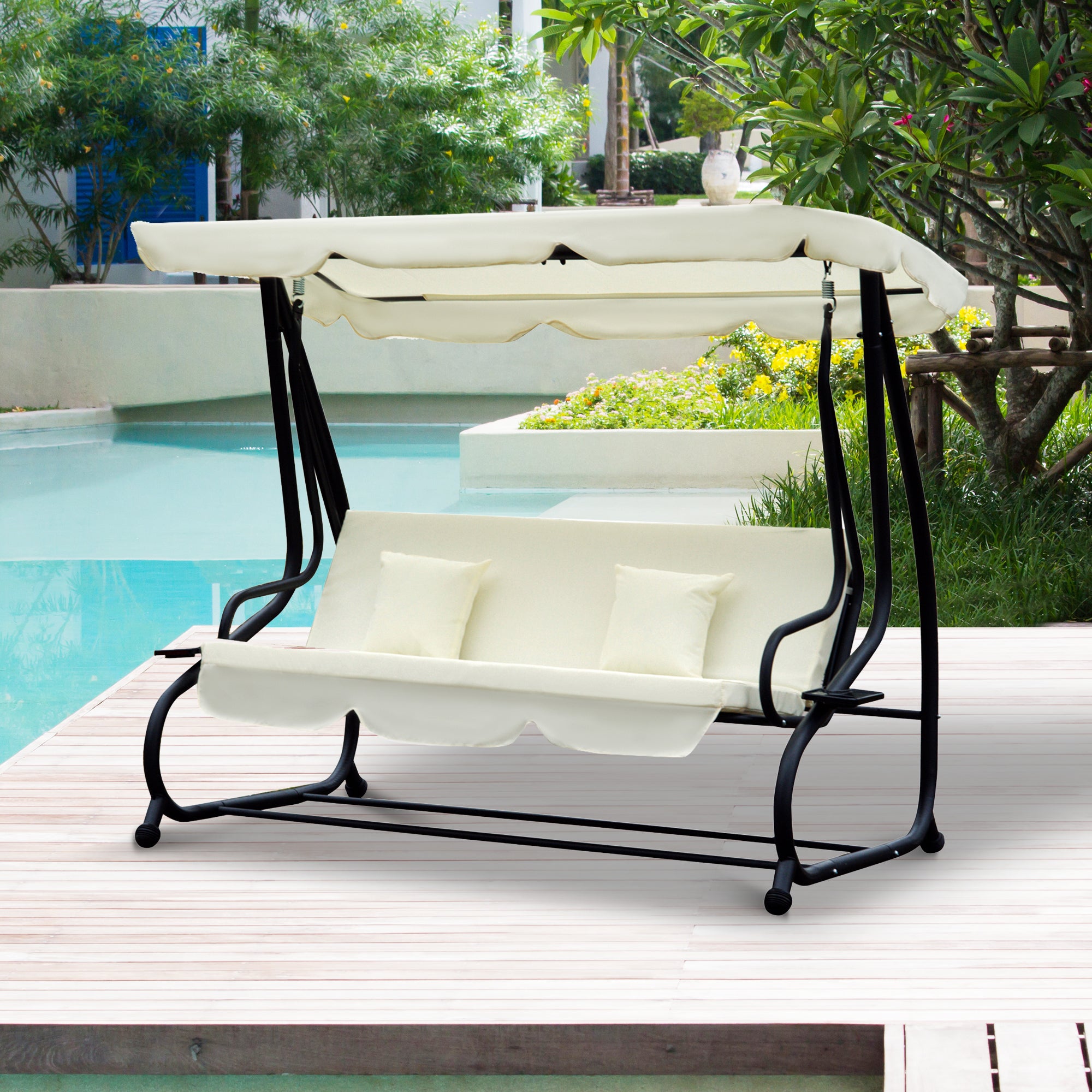 Banco Baloiço Jardim 3 Lugares Bege 200x120x164 cm - Conforto ao ar livre