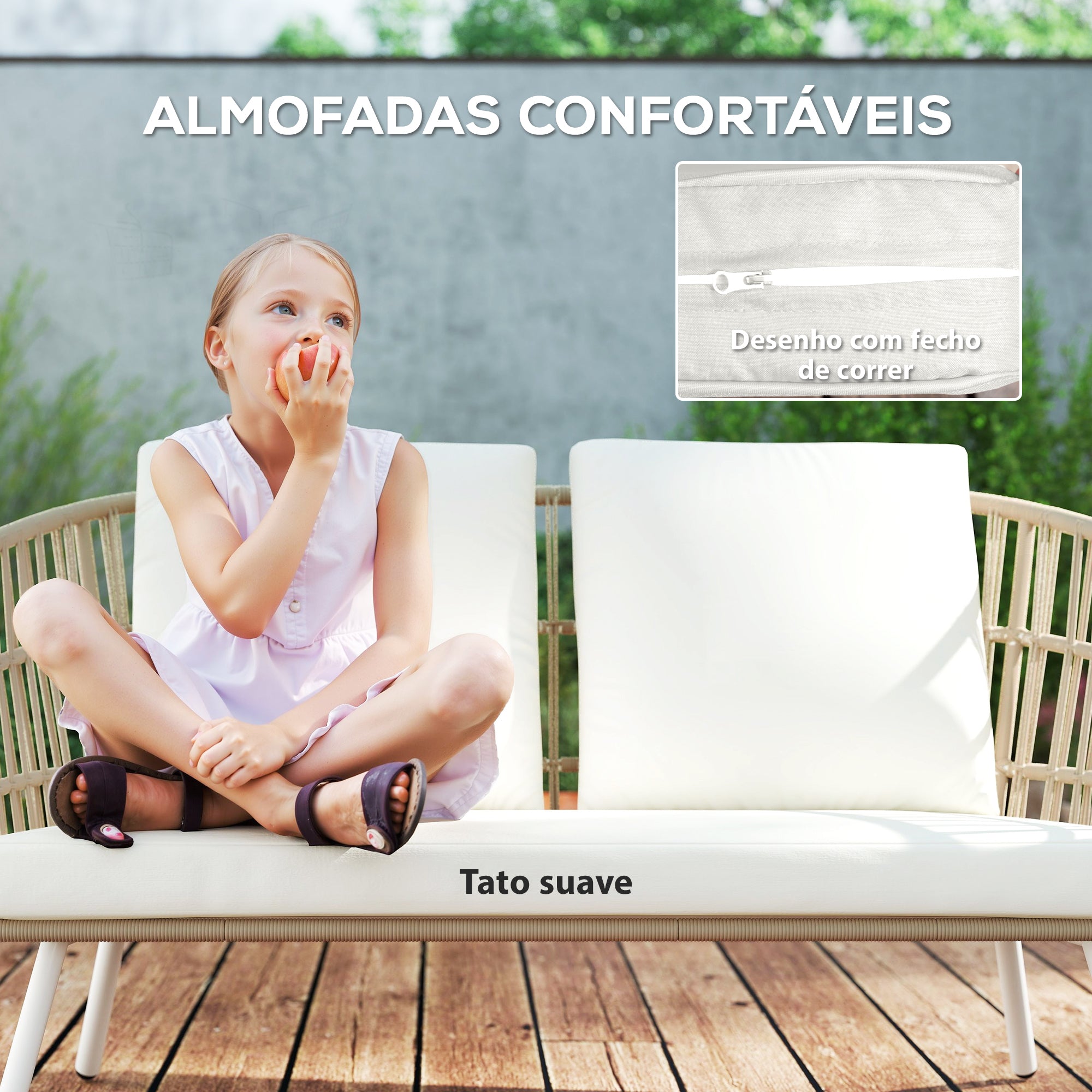 Conjunto de Jardim em Vime Sintético de 4 Peças - Creme e Caqui - 132x65x69 cm