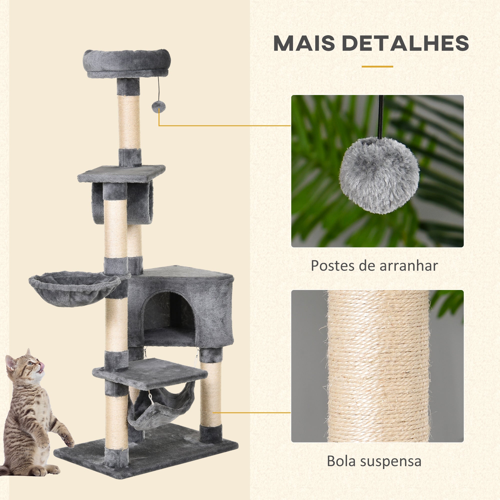 Árvore Arranhador para Gatos 154 cm Cinzento