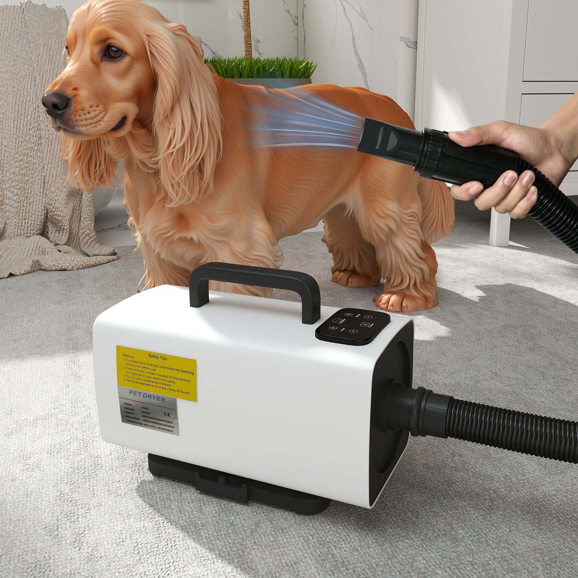 Secador de Cães 2200W Branco 34x16x25 cm - Velocidade e Temperatura Ajustáveis
