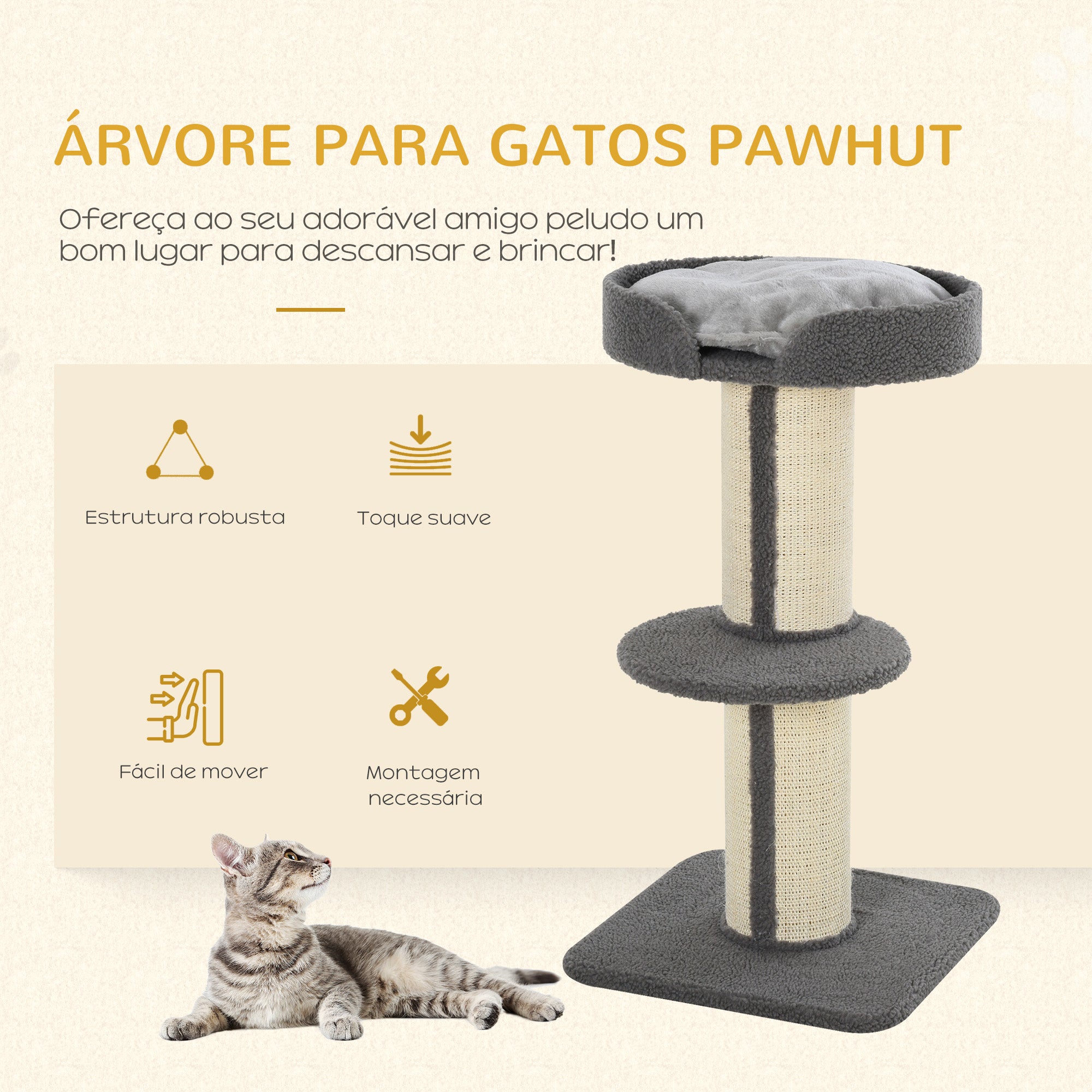 Arranhador para Gatos Cinzento Altura 91 cm - 45x45x91 cm