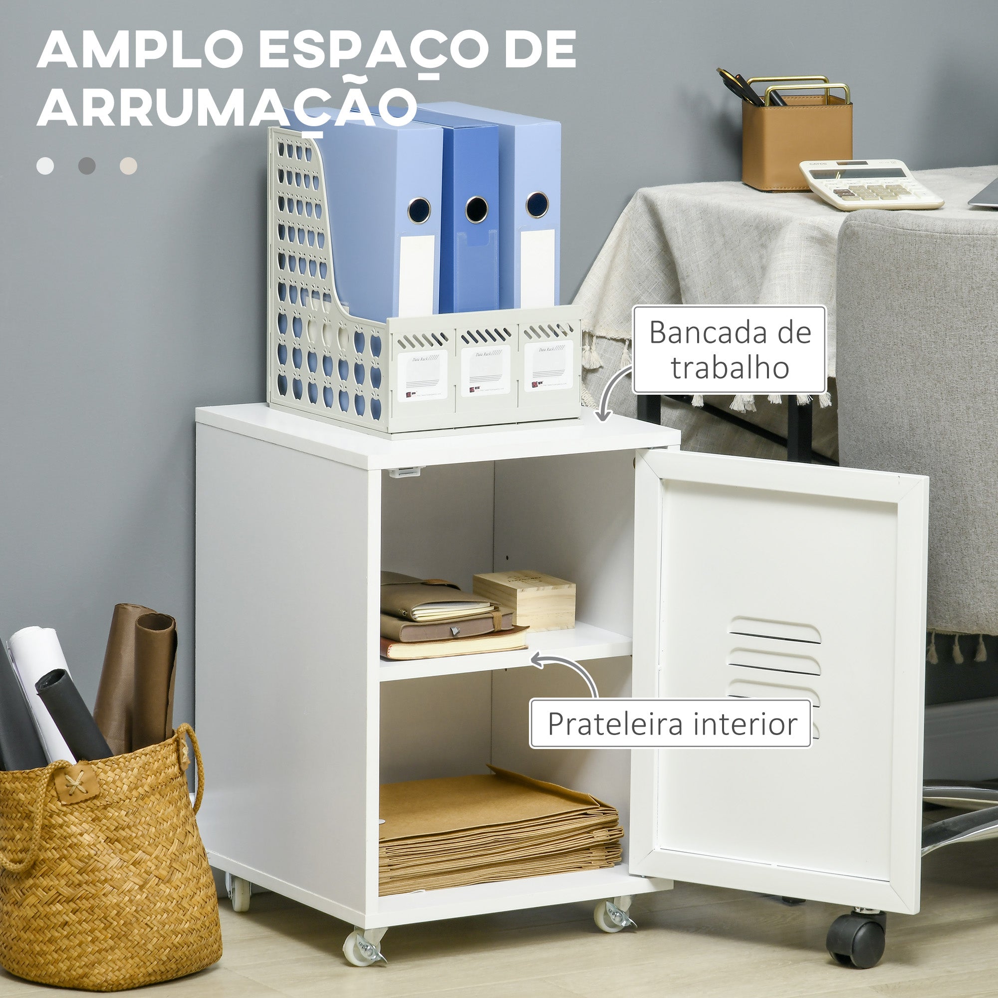 Bloco de Gavetas de Escritório Móvel 38x38,5x55,5 cm - Branco