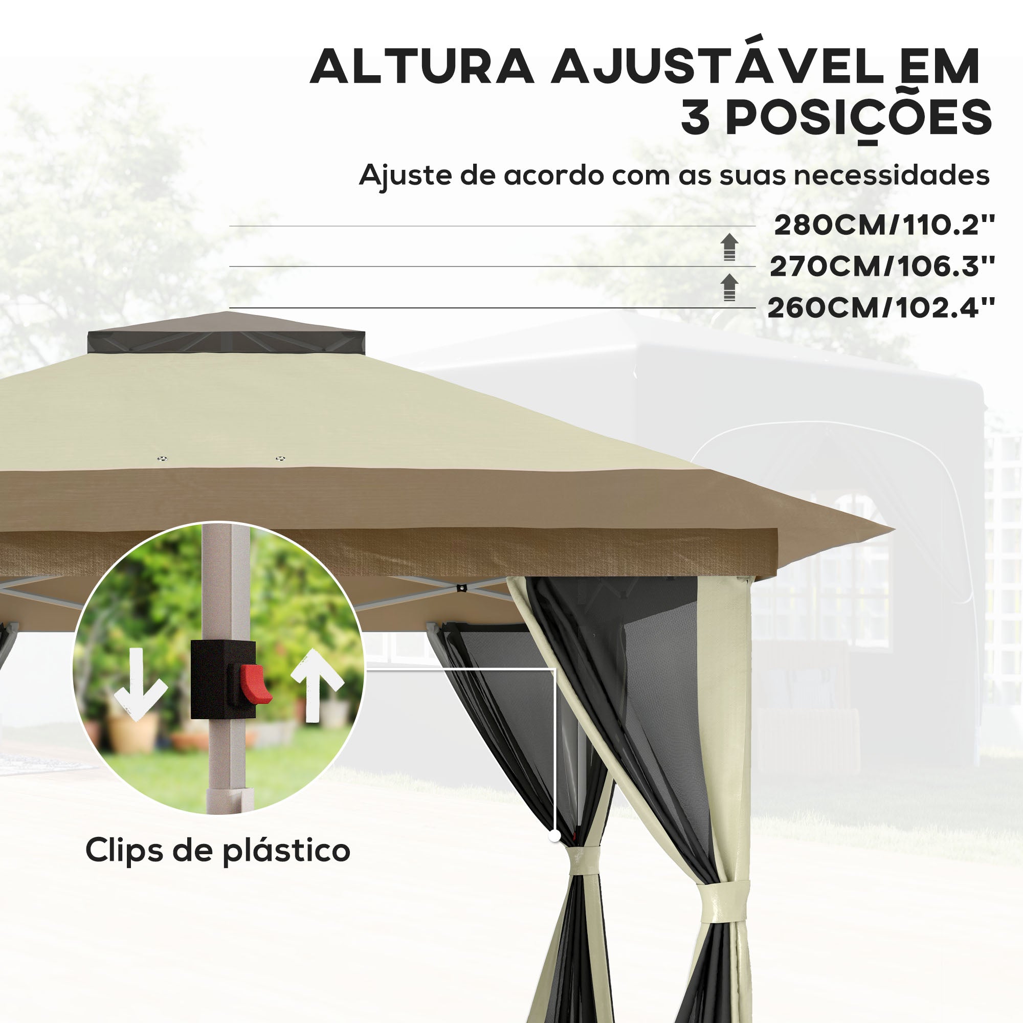 Pérgola Dobrável 356x356x280 cm - Creme Branco