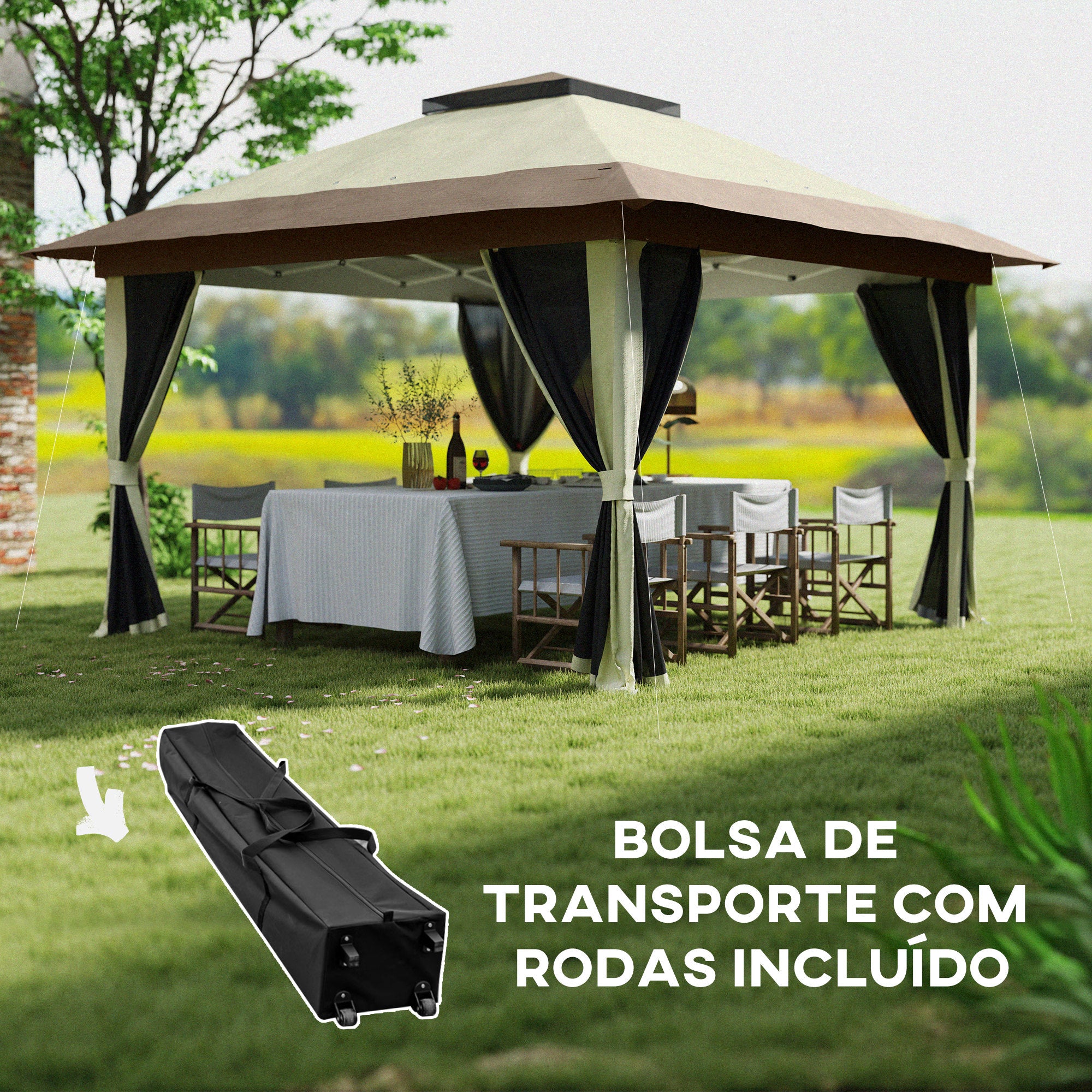 Pérgola Dobrável 356x356x280 cm - Creme Branco