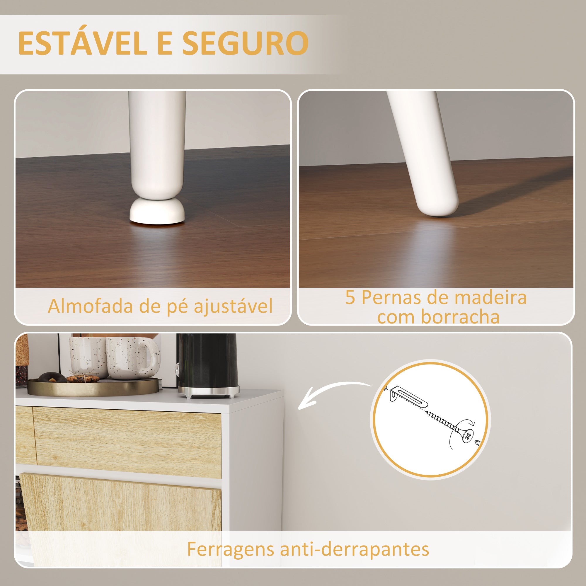 Aparador de 2 Portas com 3 Gavetas 120x39x77 cm - Branco e Madeira
