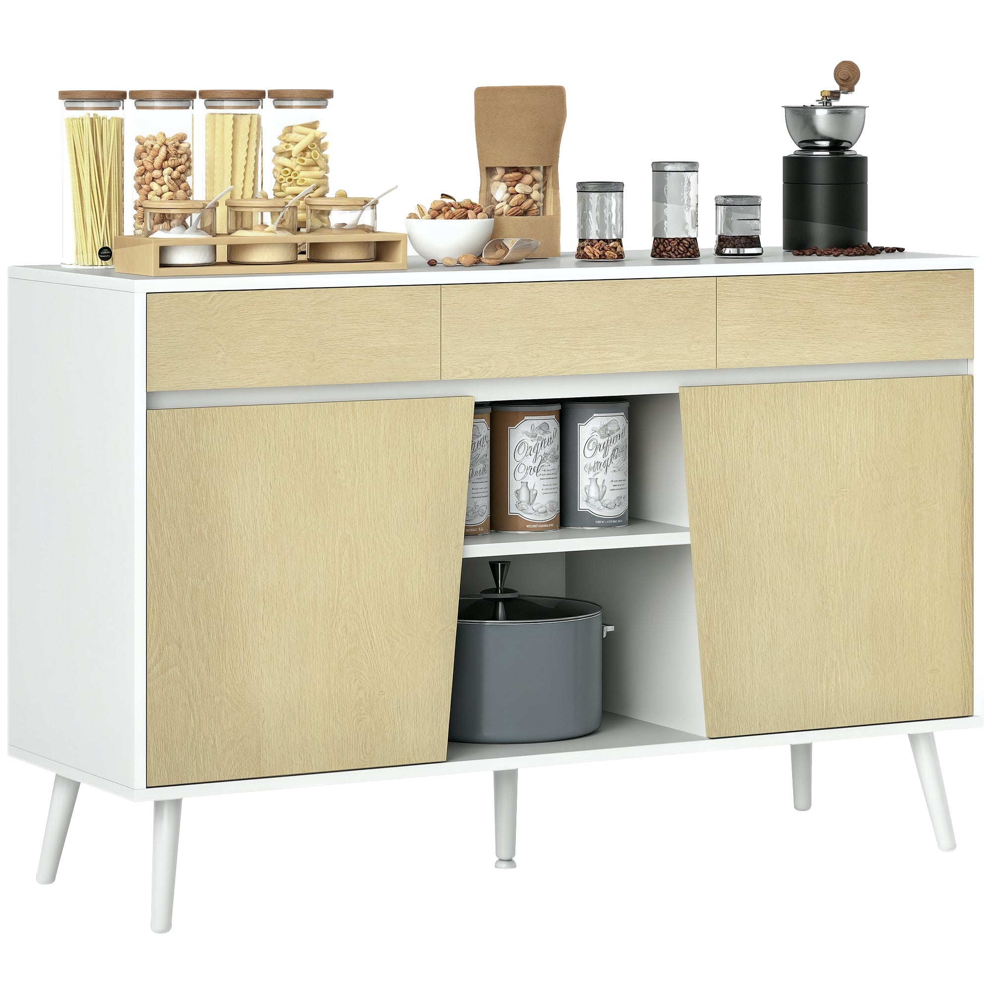 Aparador de 2 Portas com 3 Gavetas 120x39x77 cm - Branco e Madeira