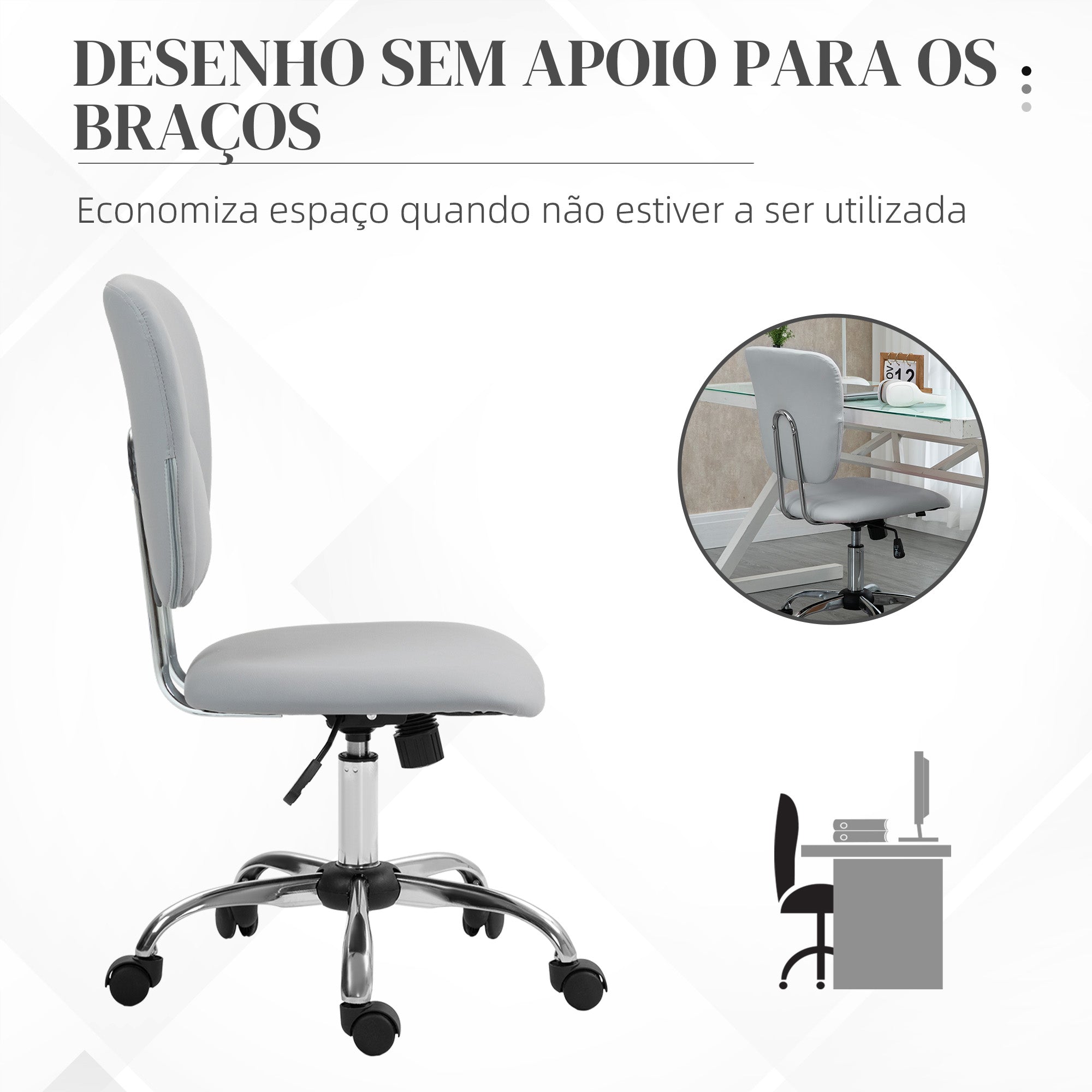 Cadeira de Escritório Giratória Cinza Claro 50x54x87,5-96,5 cm