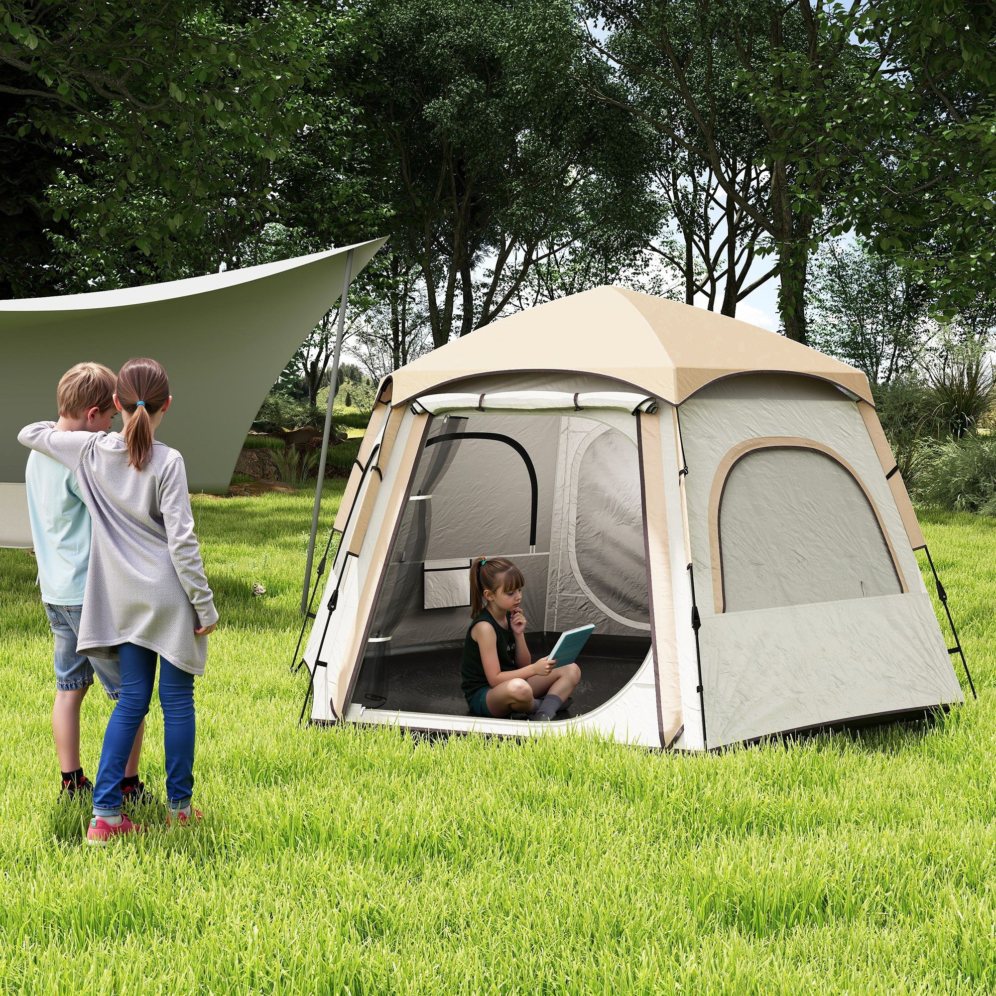Tenda de Campismo para 2-3 Pessoas 280x240x155 cm - Branco e Bege