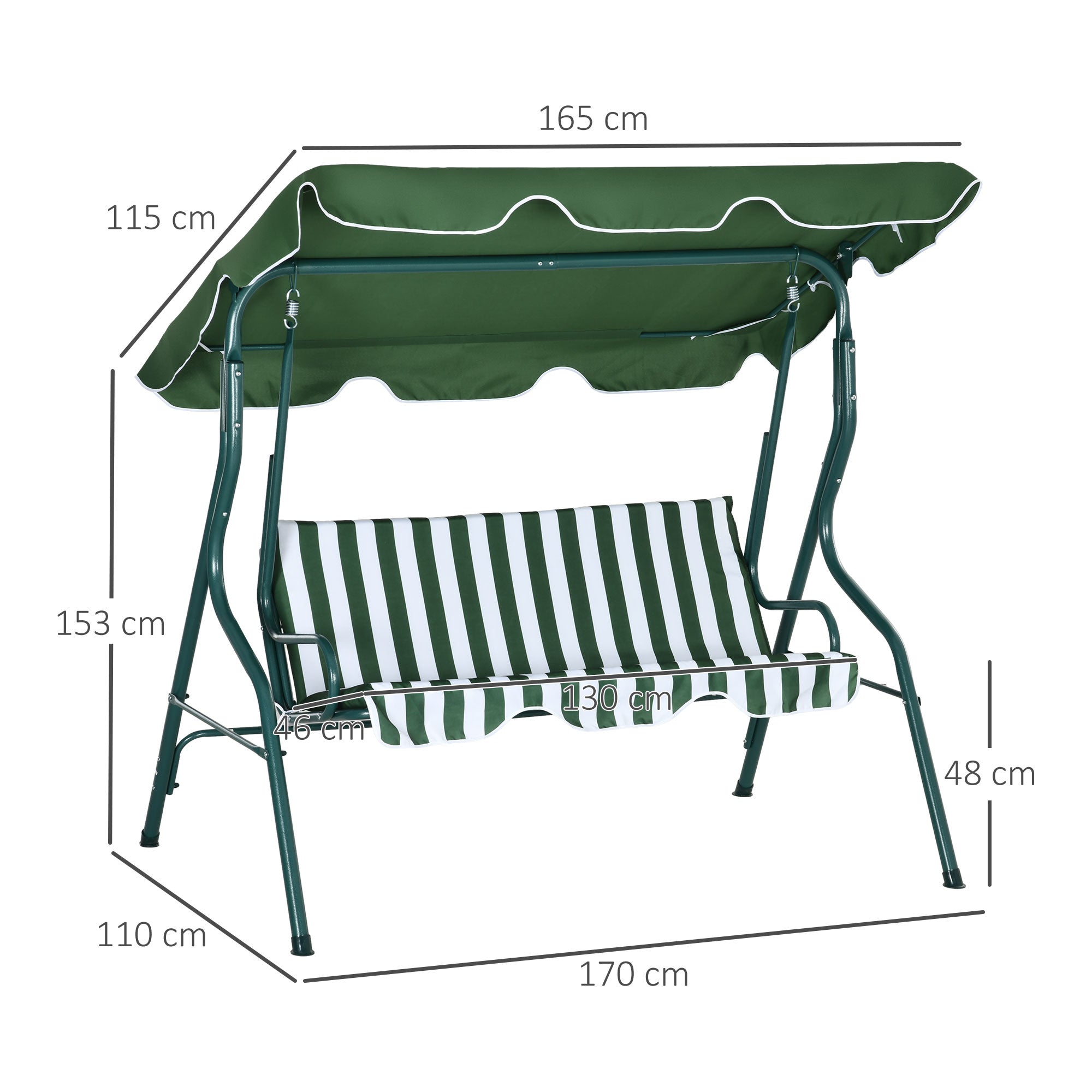 Baloiço de Jardim 2-3 Lugares Verde e Branco 170x110x153cm