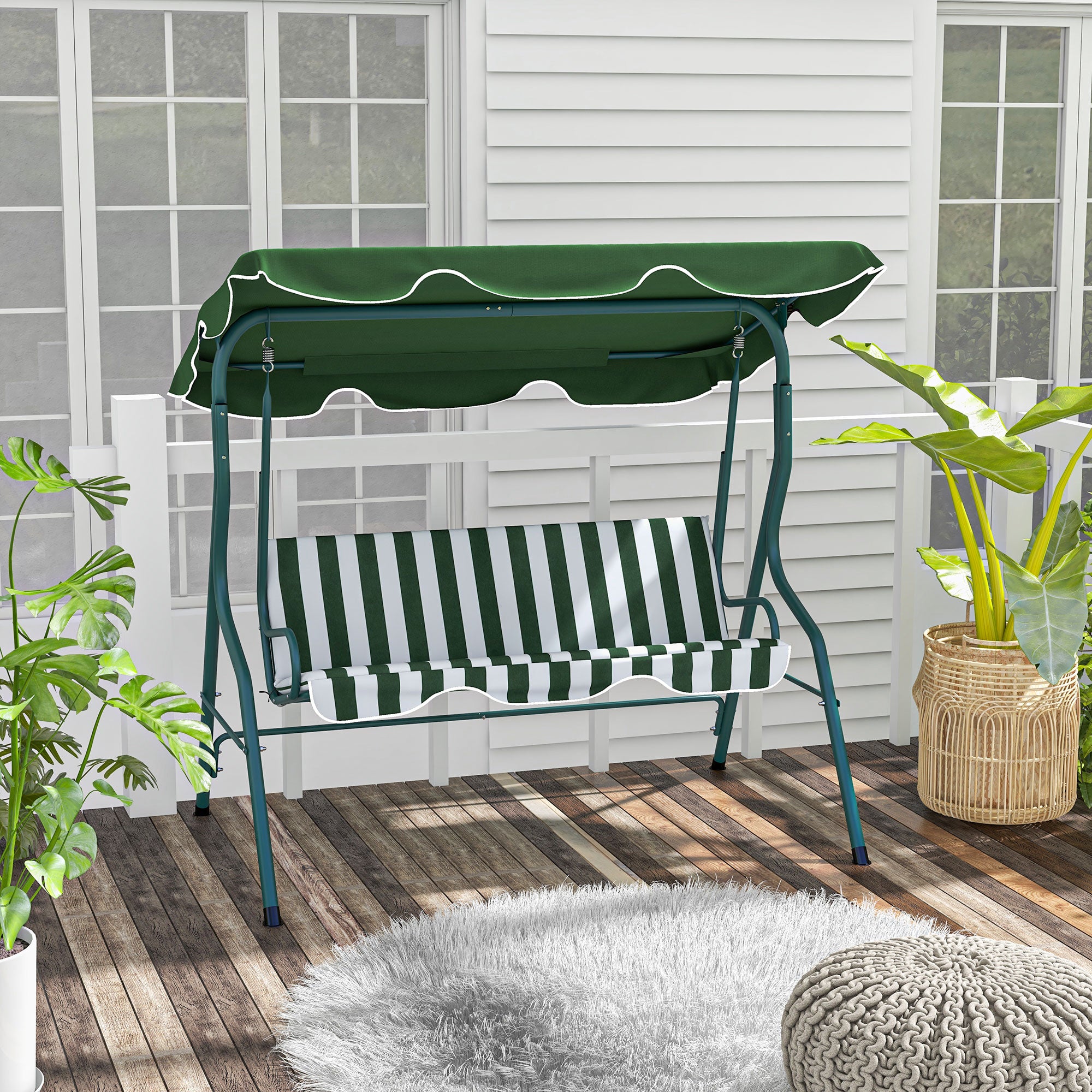 Baloiço de Jardim 2-3 Lugares Verde e Branco 170x110x153cm