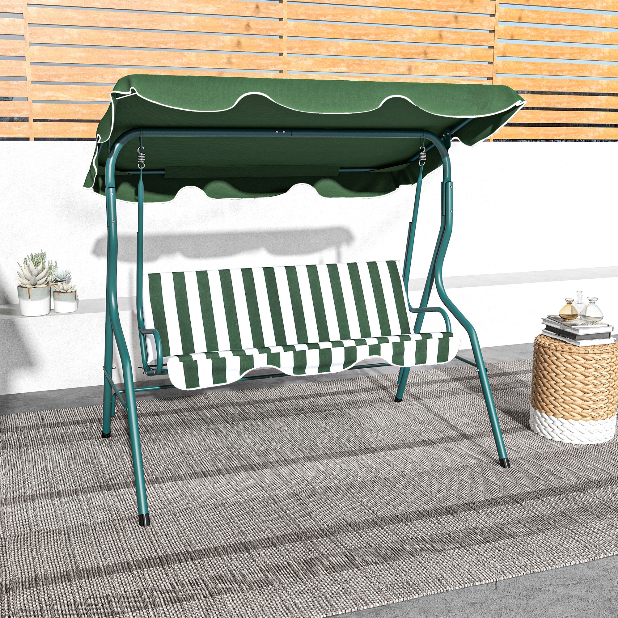 Baloiço de Jardim 2-3 Lugares Verde e Branco 170x110x153cm
